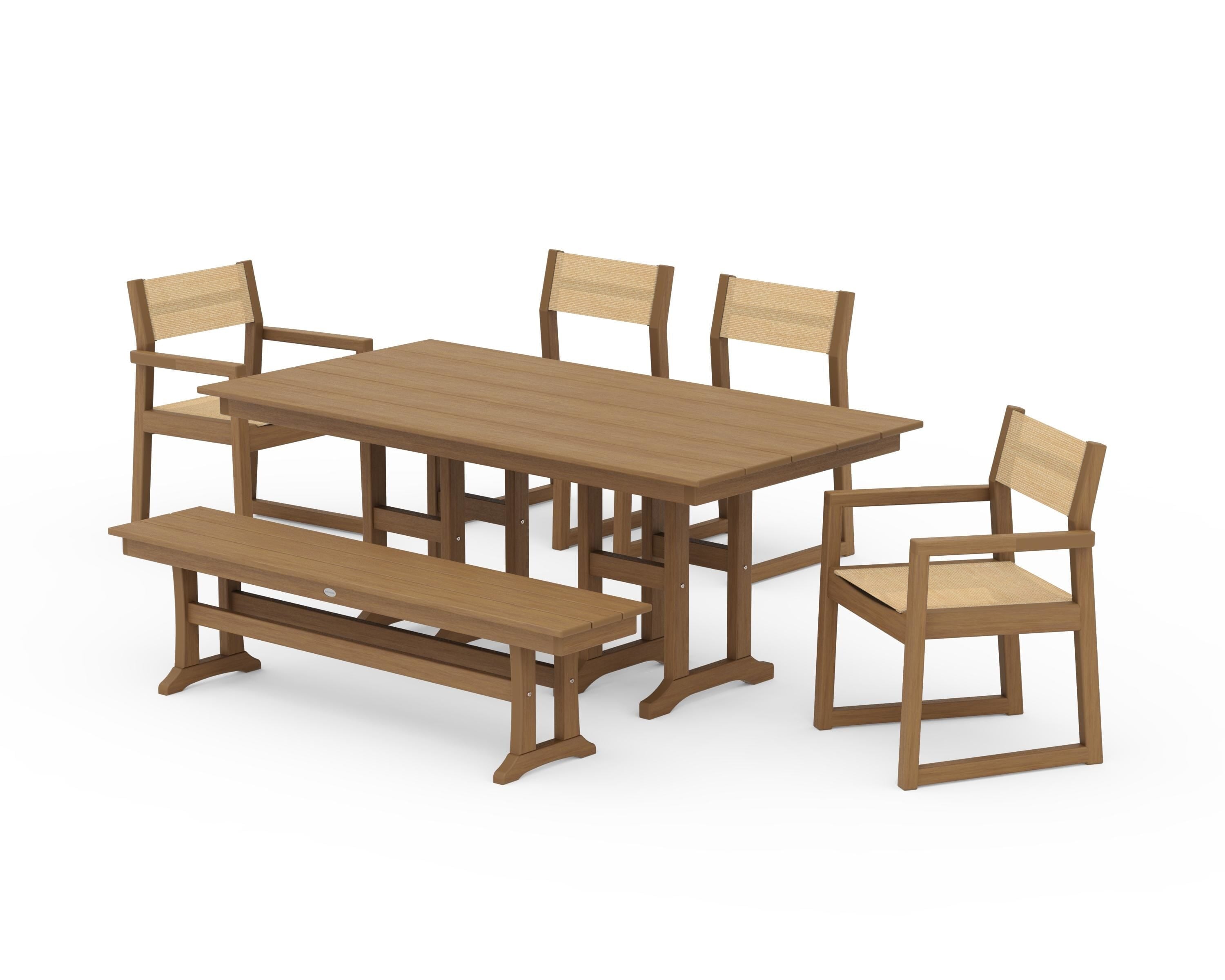 POLYWOOD EDGE Sling 6-Piece Farmhouse Dining Set in Natural / Dupioni Apricot Sling