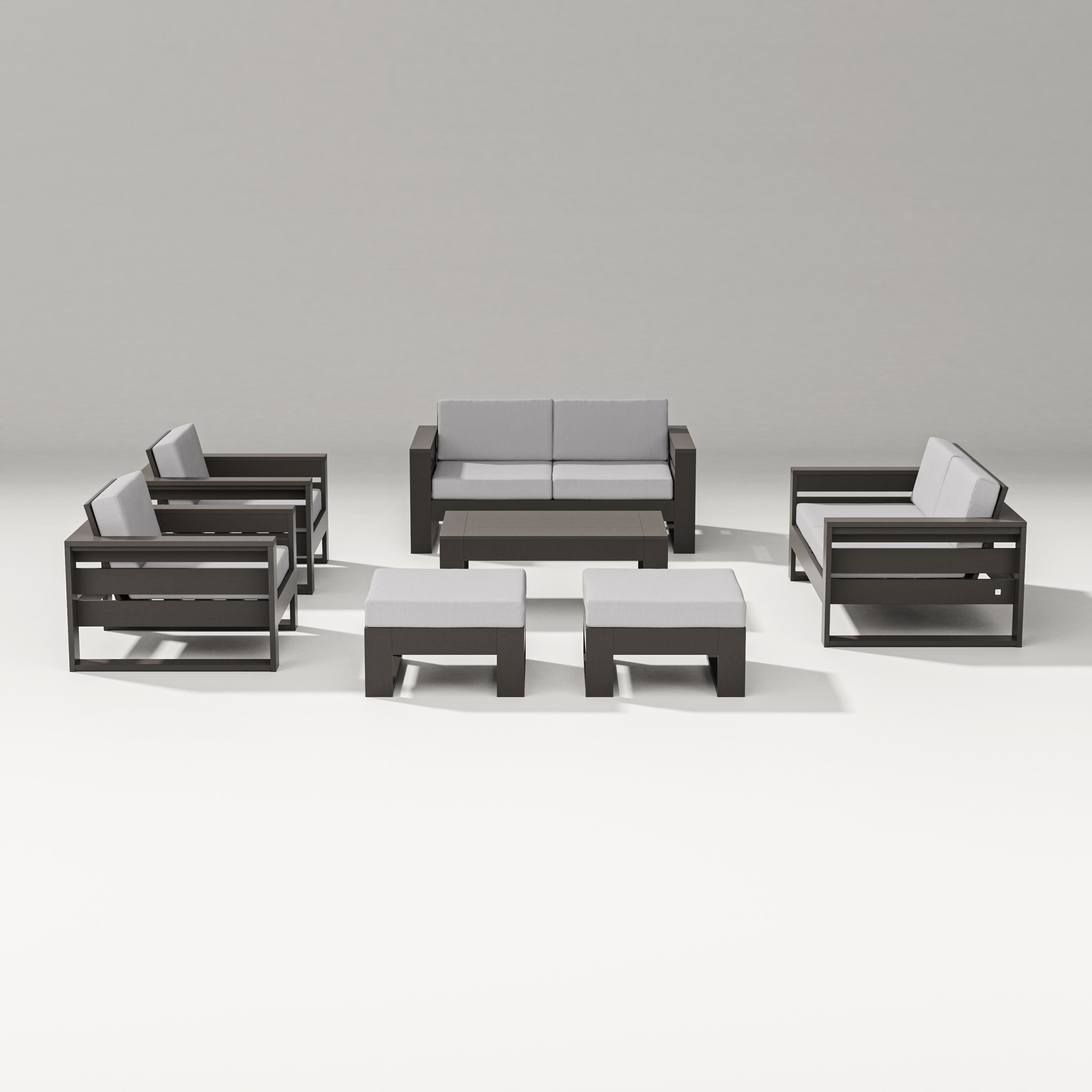 PW Designer Series Latitude 7-Piece Lounge Loveseat Set in Vintage Coffee / Granite