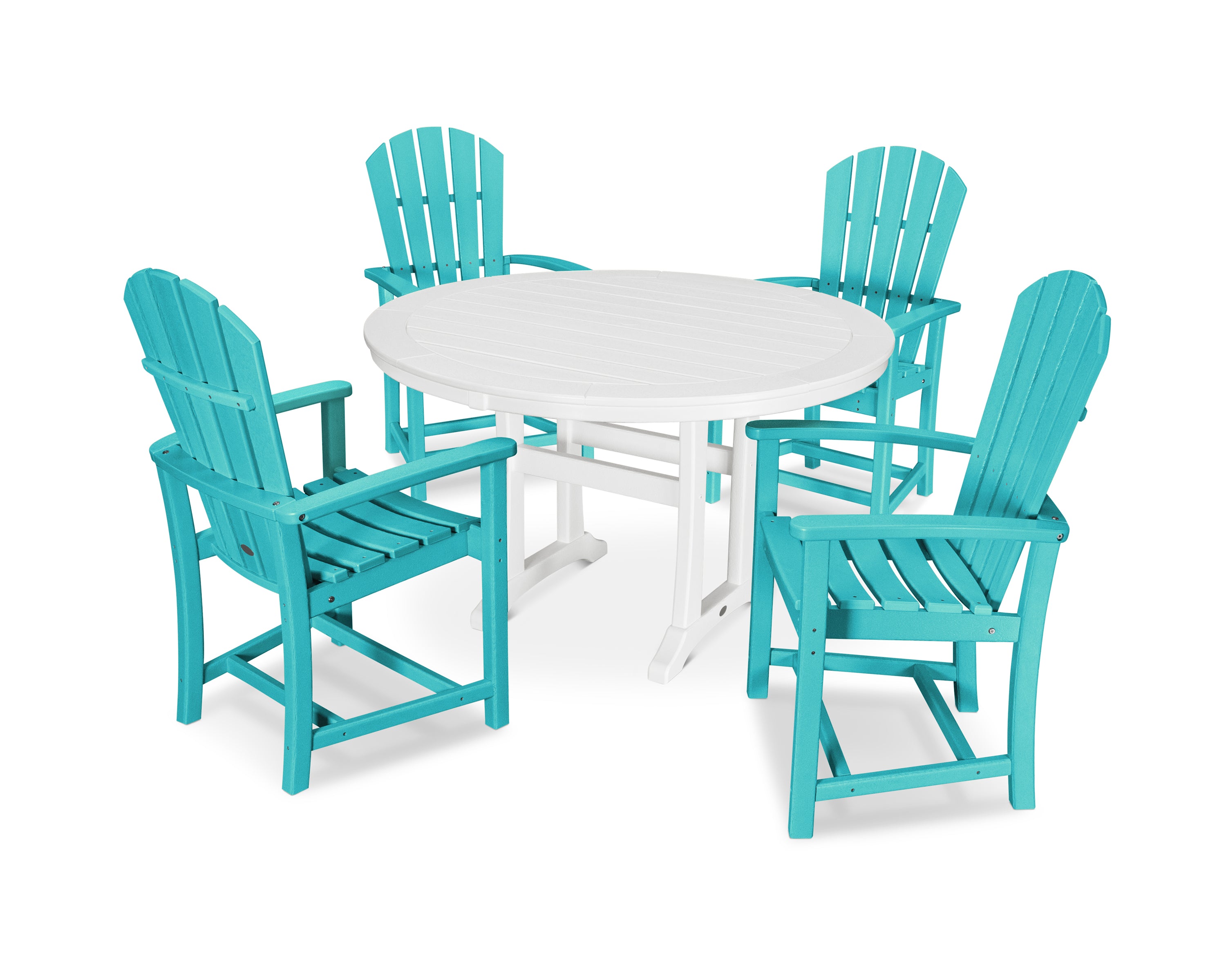 POLYWOOD® Palm Coast 5-Piece Round Dining Set in Aruba / White