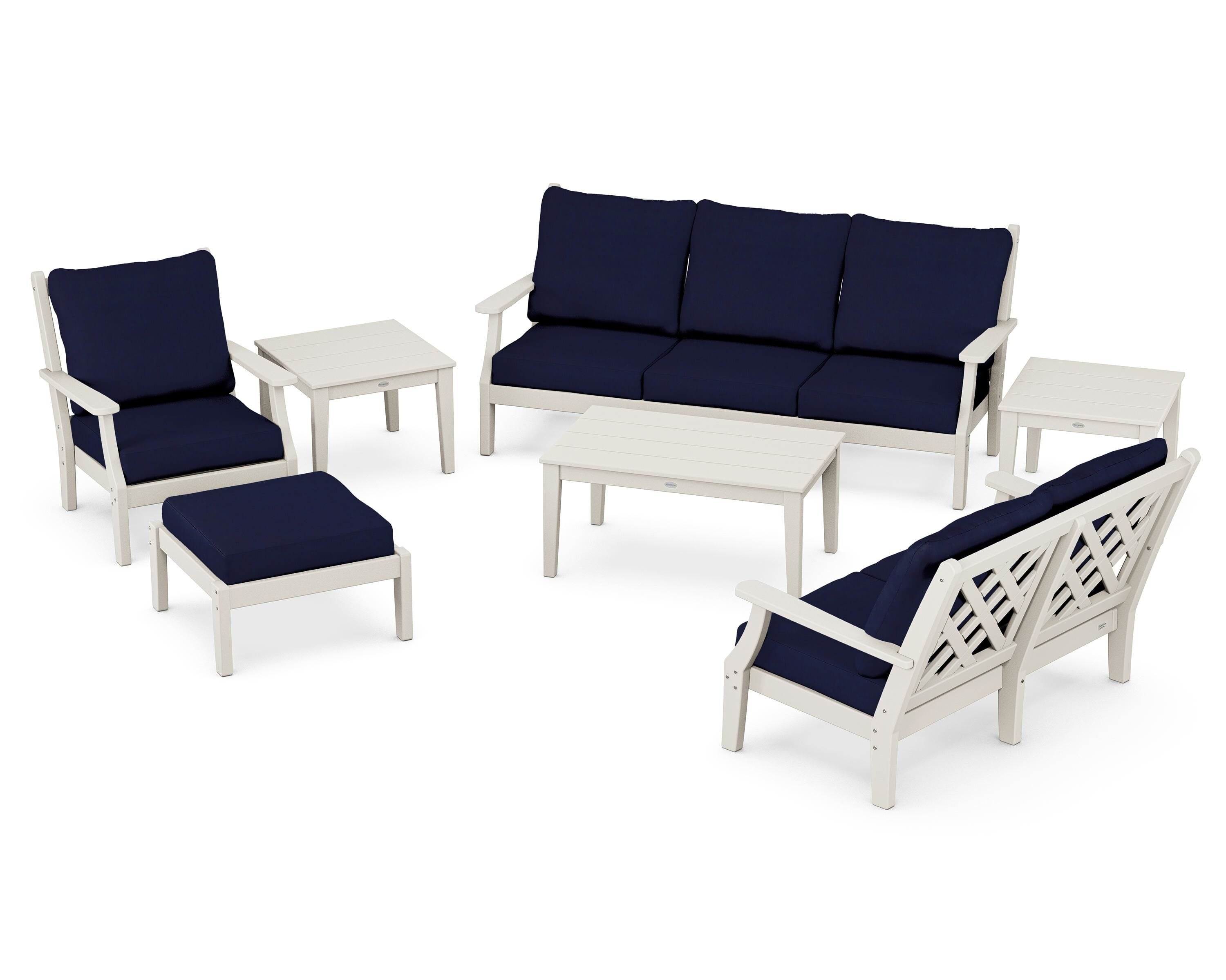 Country Living Wovendale 7-Piece Deep Seating Set in Sand / Navy