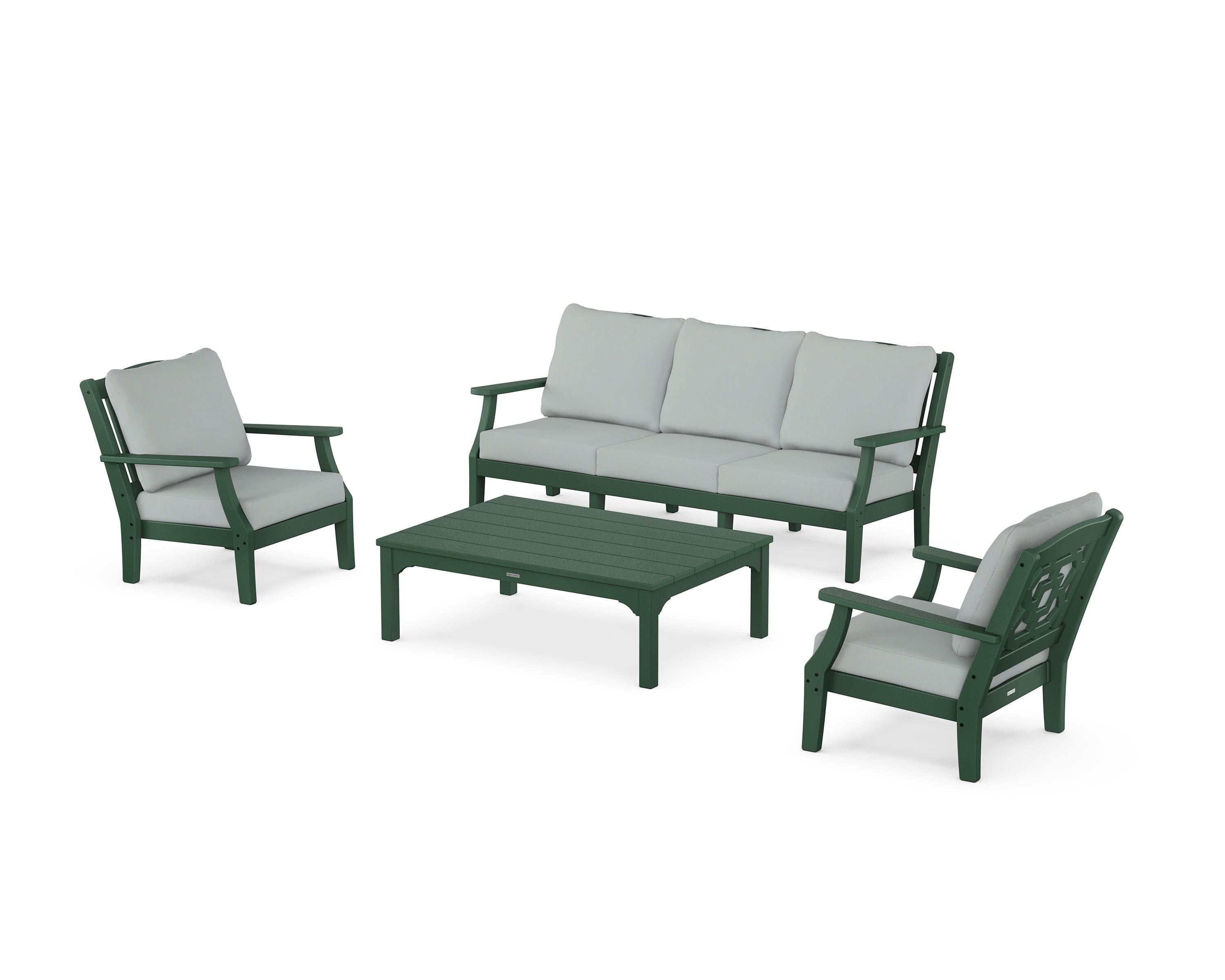 Martha Stewart by POLYWOOD Chinoiserie 4-Piece Deep Seating Set with Sofa in Green / Spa