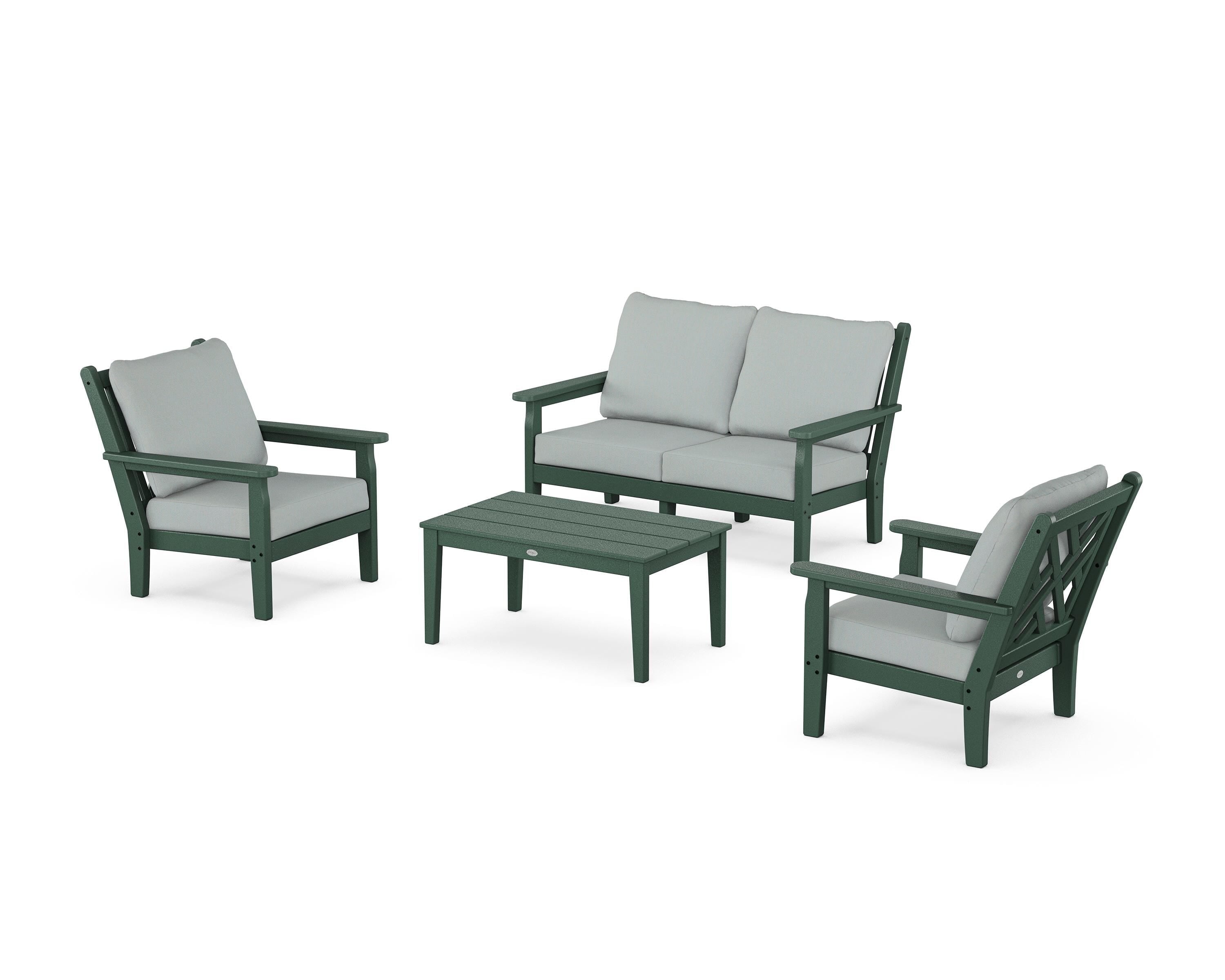 POLYWOOD Chippendale 4-Piece Deep Seating Set with Loveseat in Green / Spa