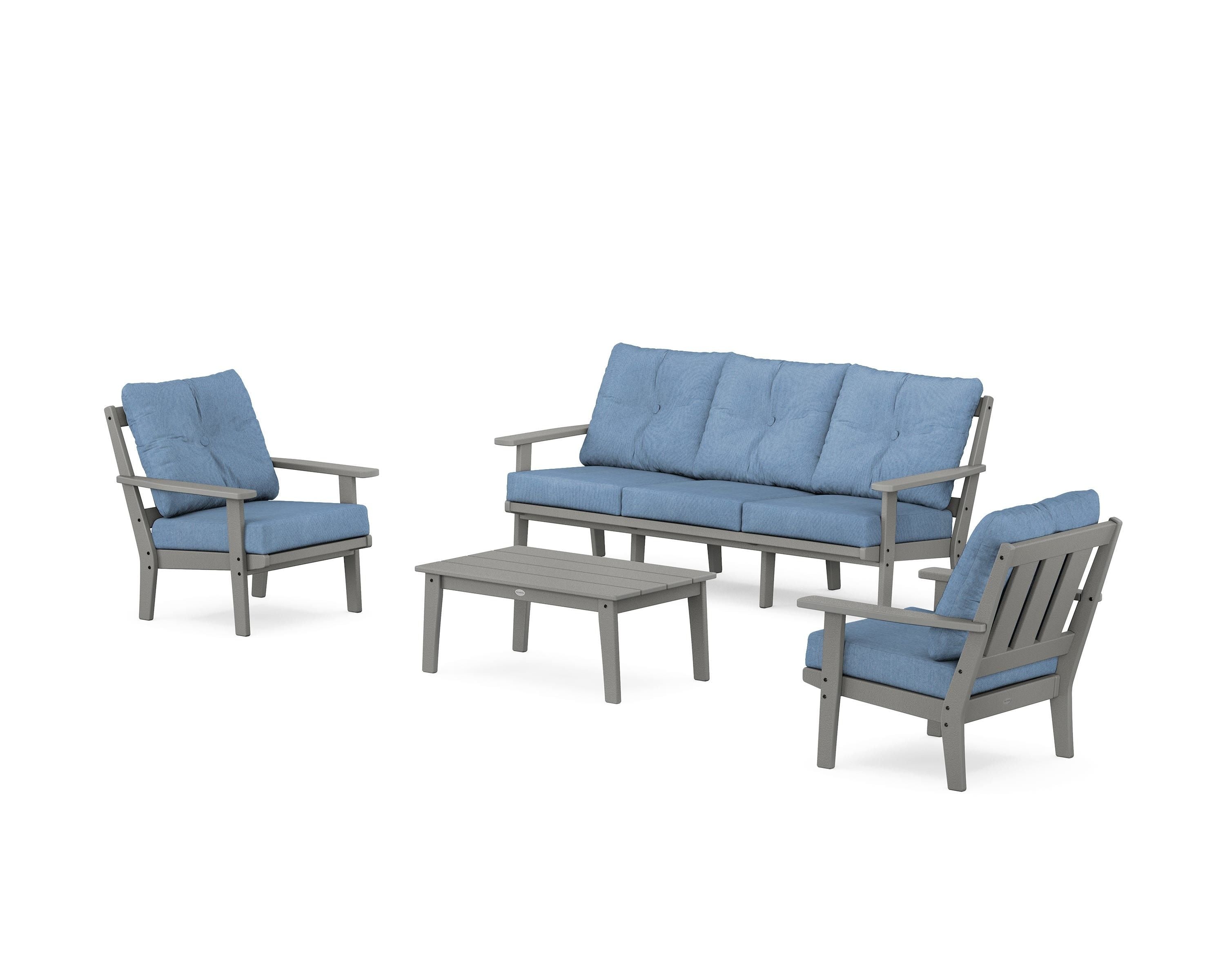 POLYWOOD Oxford 4-Piece Deep Seating Set with Sofa in Slate Grey / Sky Blue