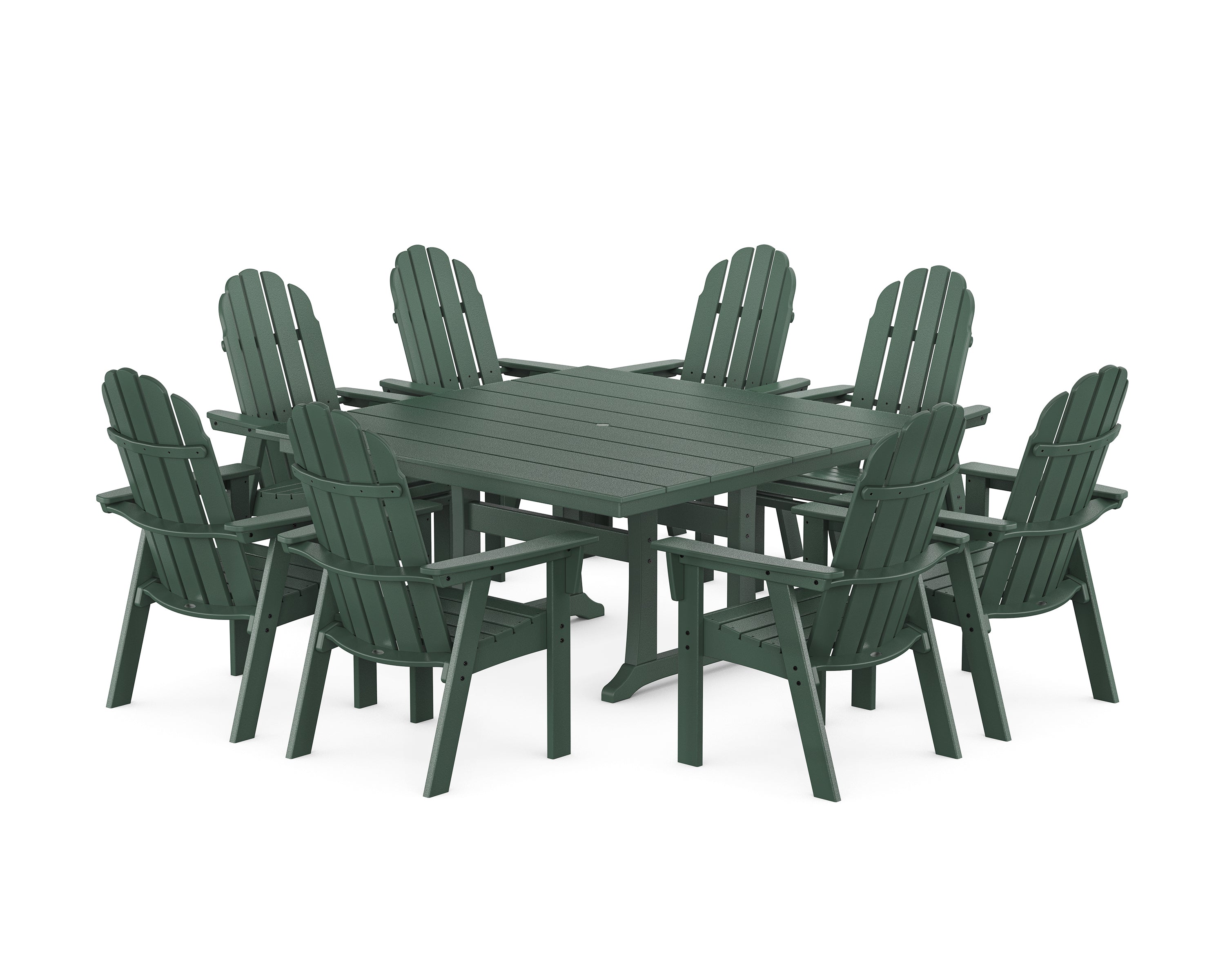 POLYWOOD Vineyard Curveback Adirondack 9-Piece Square Farmhouse Dining Set with Trestle Legs in Green