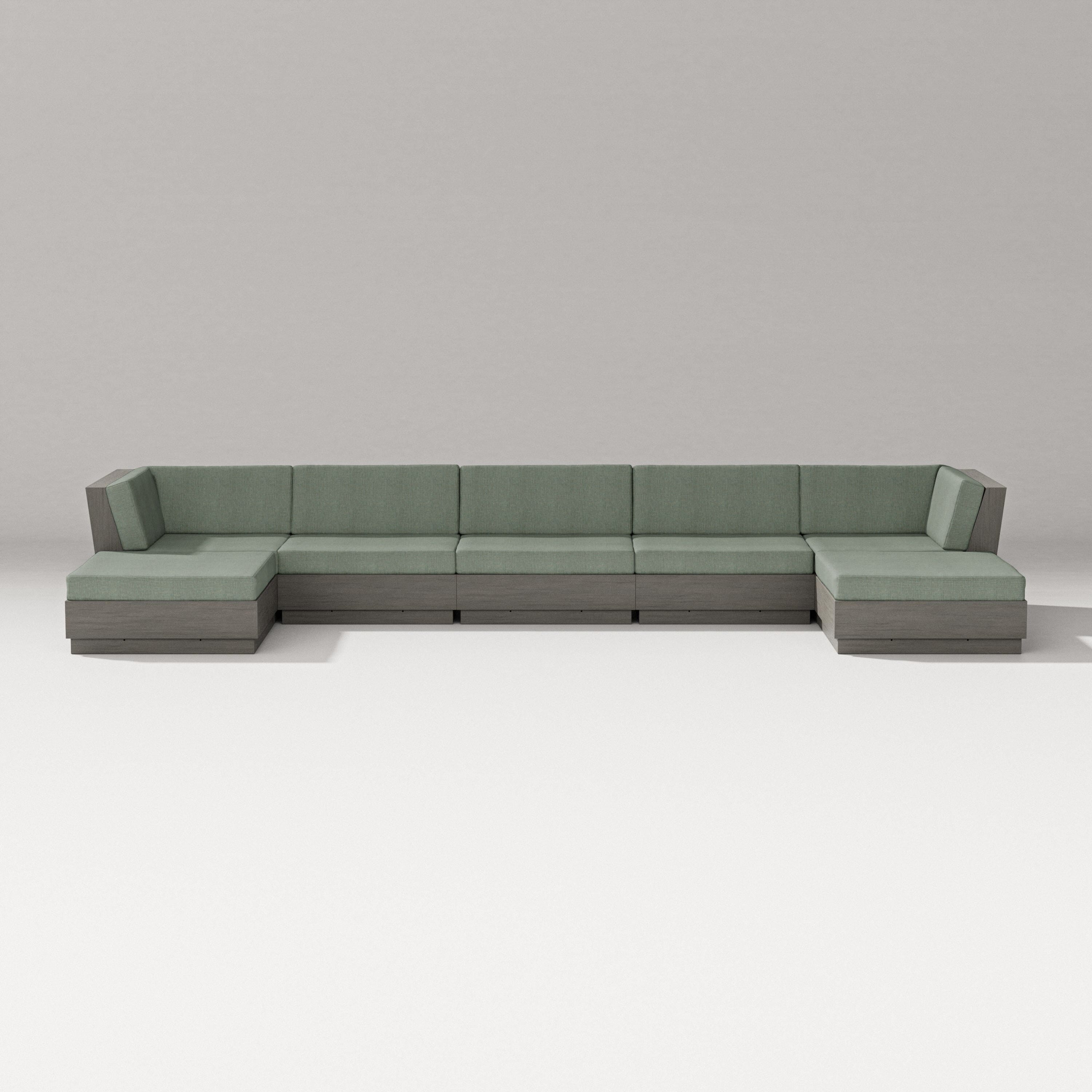 PW Designer Series Elevate 7-Piece Double Chaise Sectional in Driftwood / Cast Sage