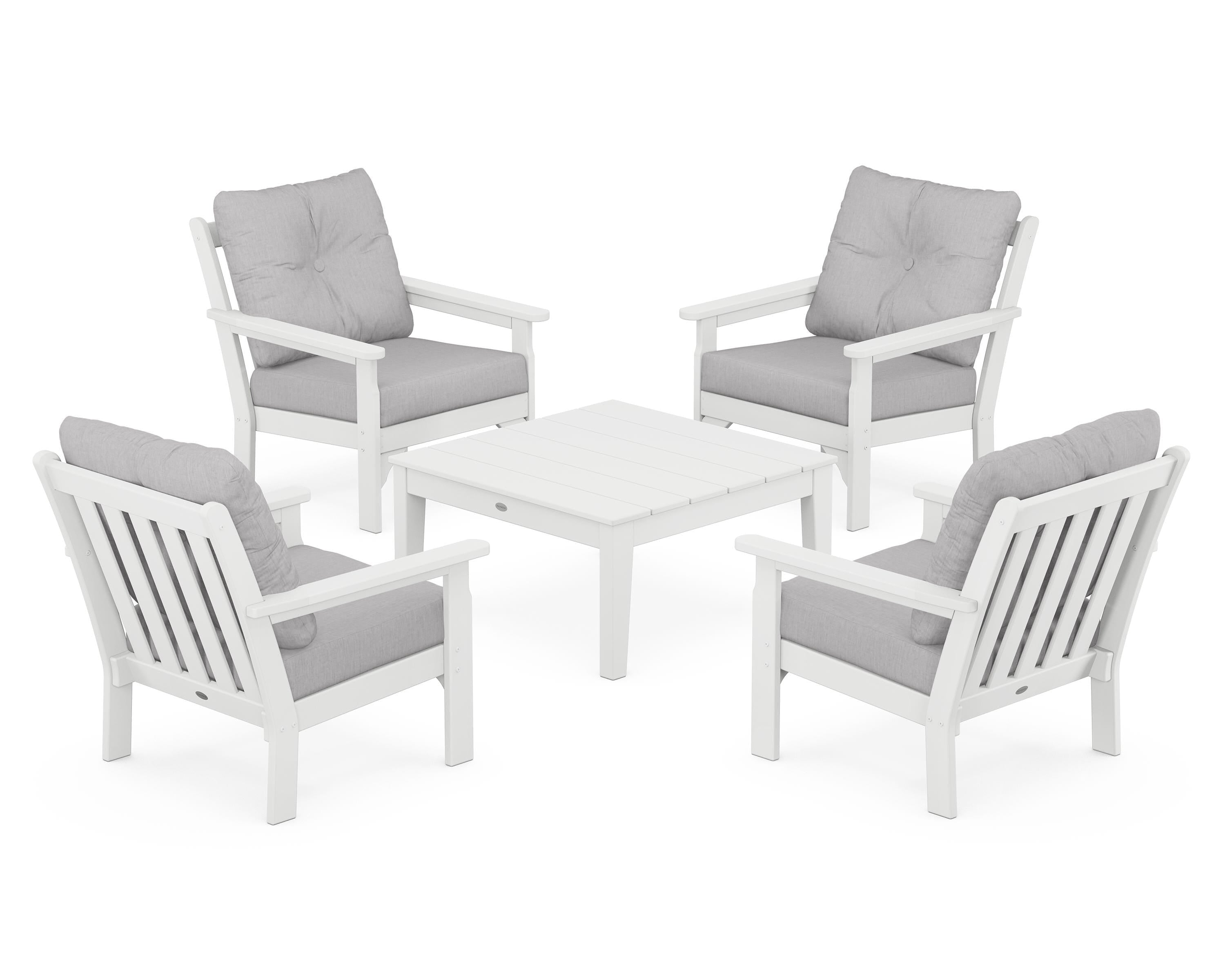 POLYWOOD Vineyard 5-Piece Deep Seating Conversation Set in White / Granite