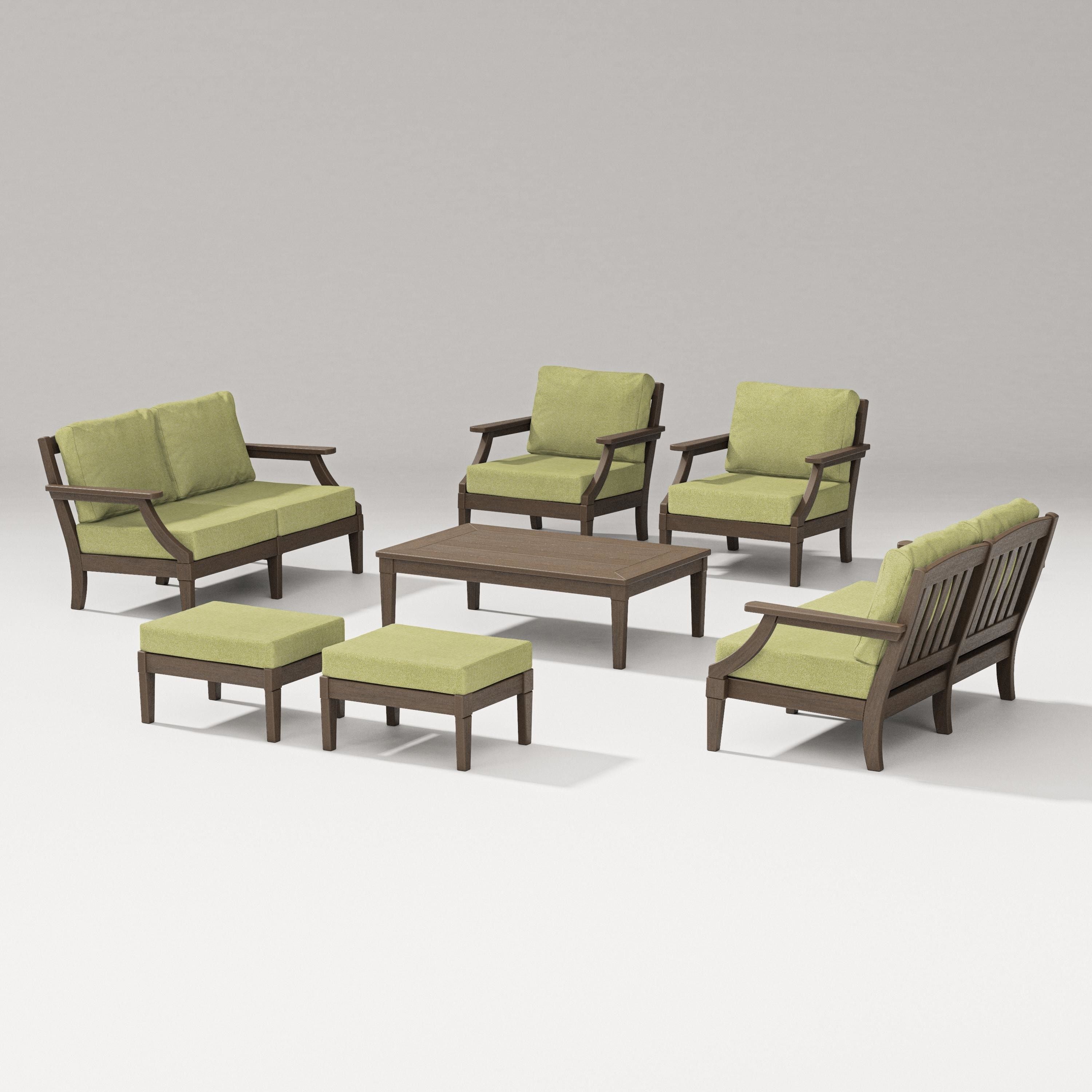 PW Designer Series Estate 7-Piece Lounge Loveseat Set in Kona / Chartreuse Boucle