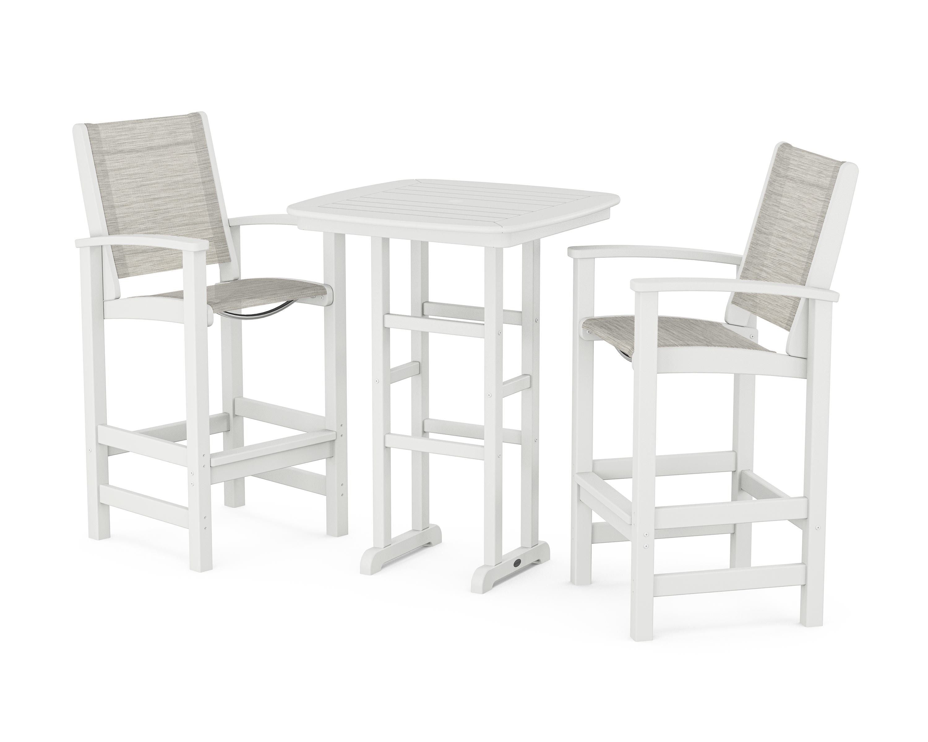 POLYWOOD Coastal 3-Piece Bar Set in White / Birch Sling