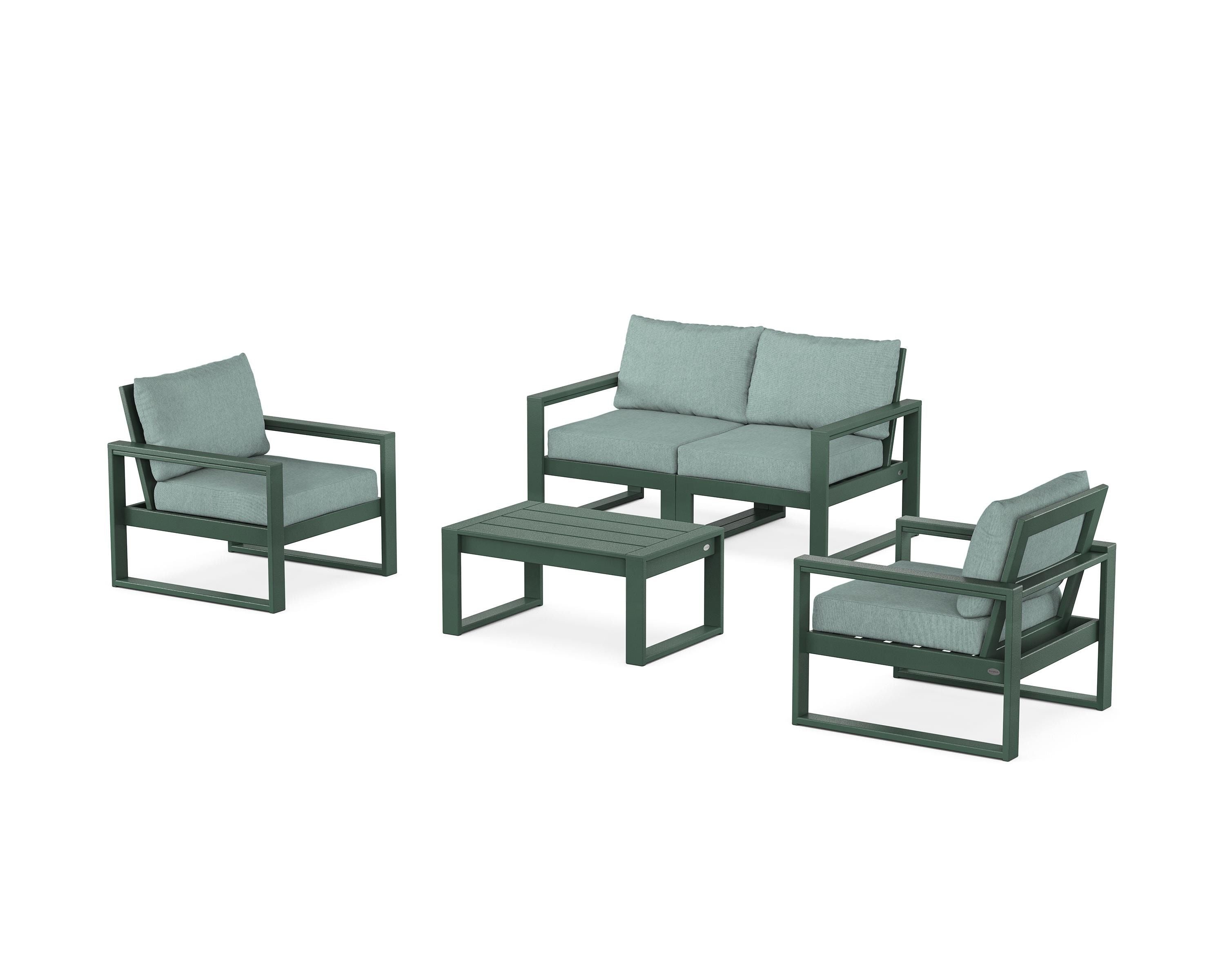 POLYWOOD EDGE Sectional 4-Piece Deep Seating Set with Loveseat in Green / Glacier Spa