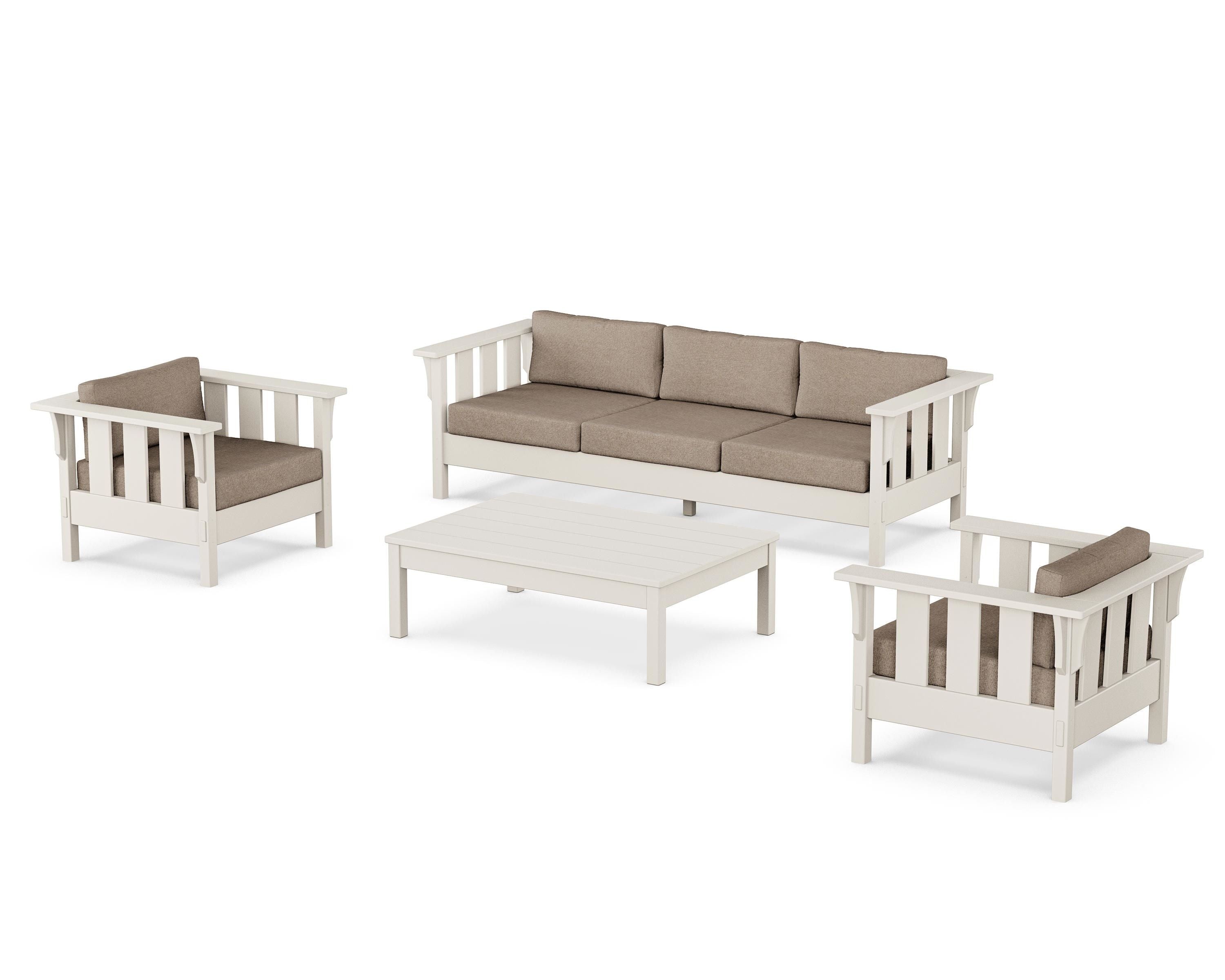 Martha Stewart by POLYWOOD Acadia 4-Piece Deep Seating Set with Sofa in Sand / Spiced Burlap