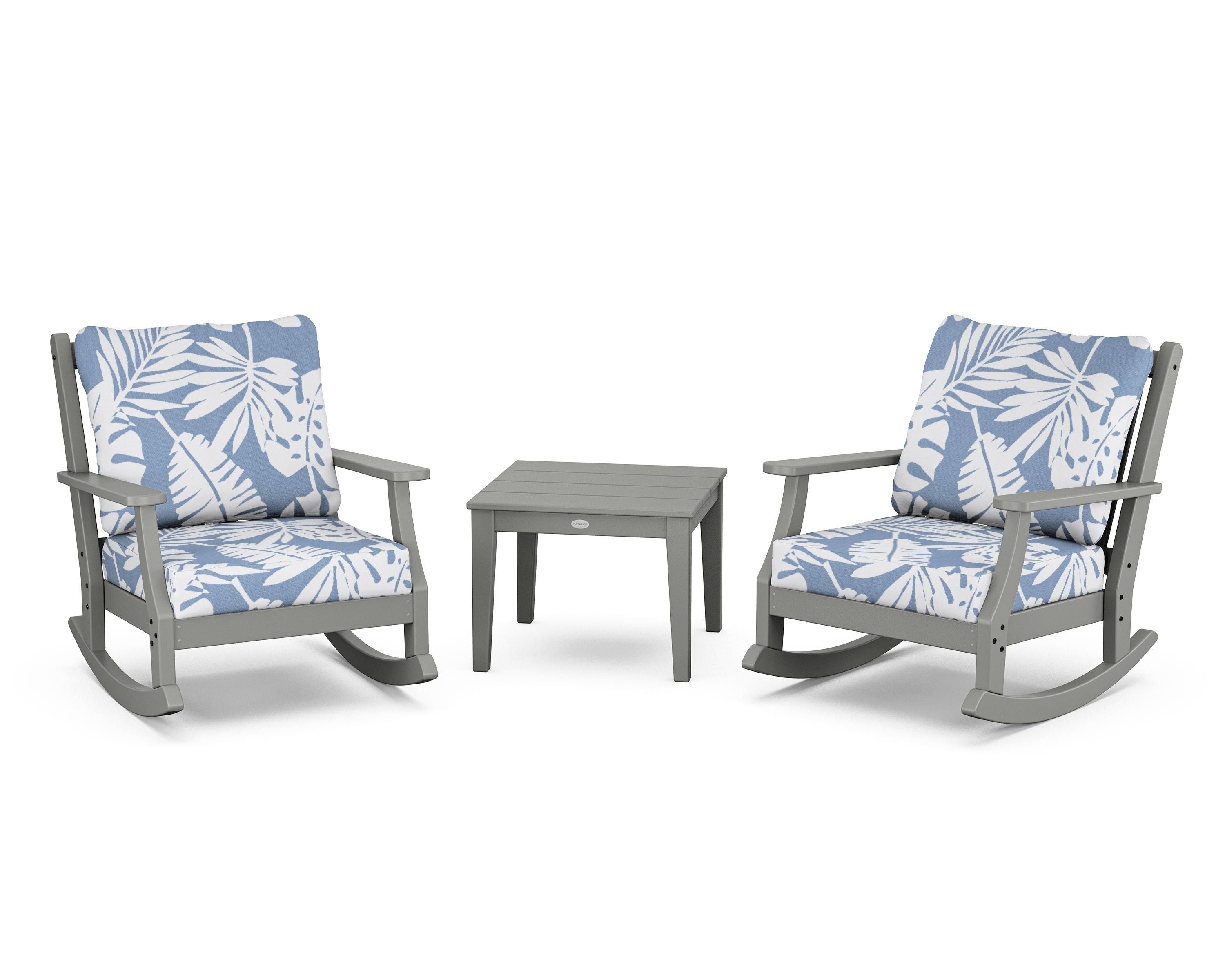Country Living Wovendale 3-Piece Deep Seating Rocker Set in Slate Grey / Leaf Sky Blue