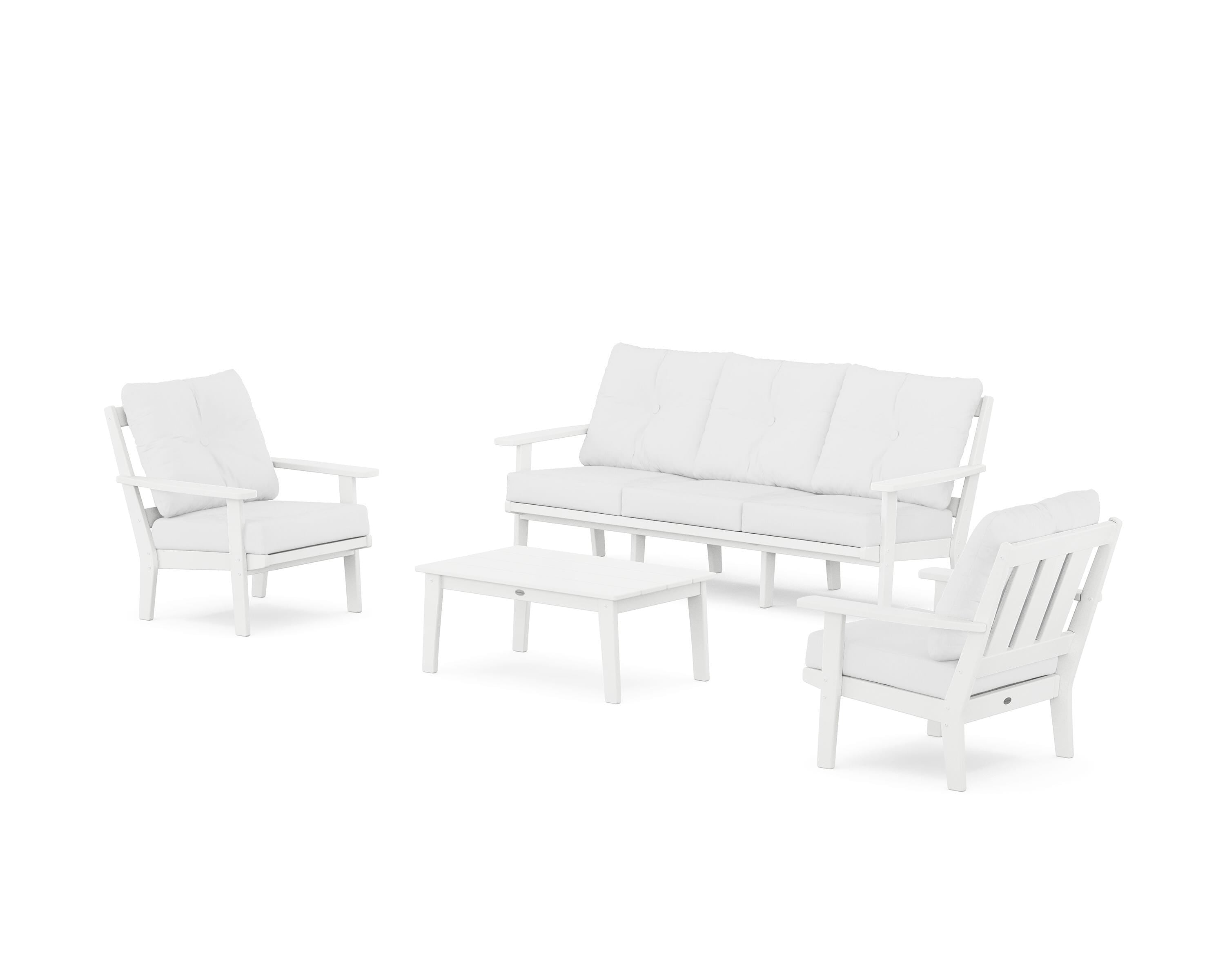 POLYWOOD Oxford 4-Piece Deep Seating Set with Sofa in White / Natural
