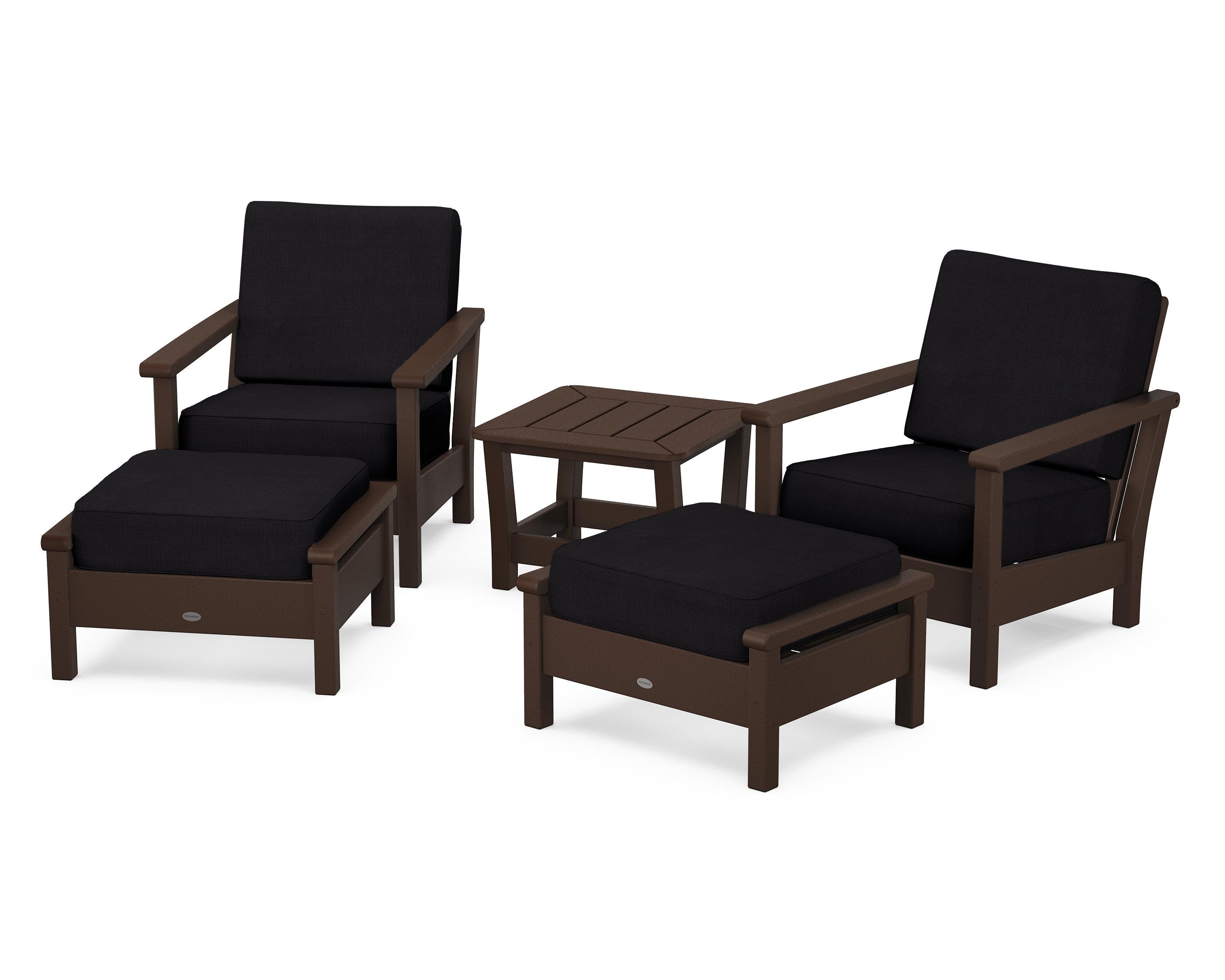 POLYWOOD Harbour 5-Piece Deep Seating Chair Set in Mahogany / Midnight Linen
