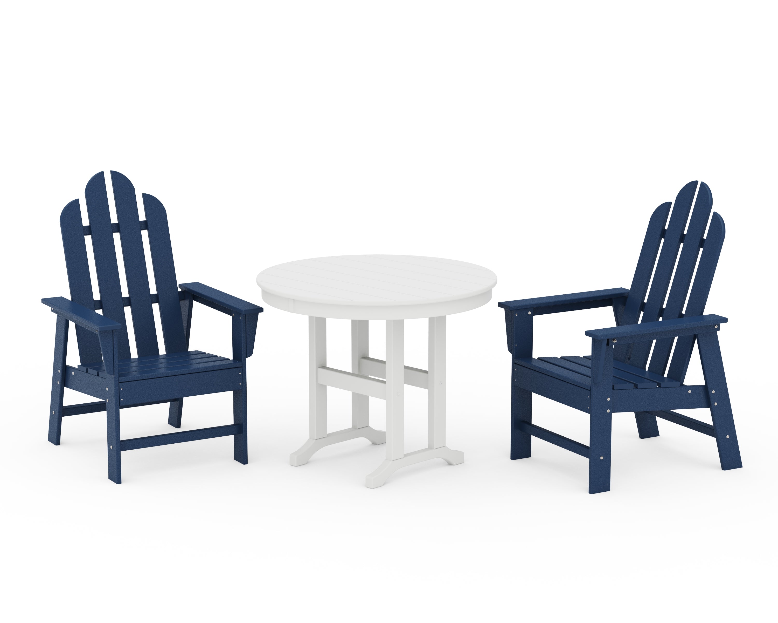 POLYWOOD Long Island 3-Piece Round Dining Set in Navy / White