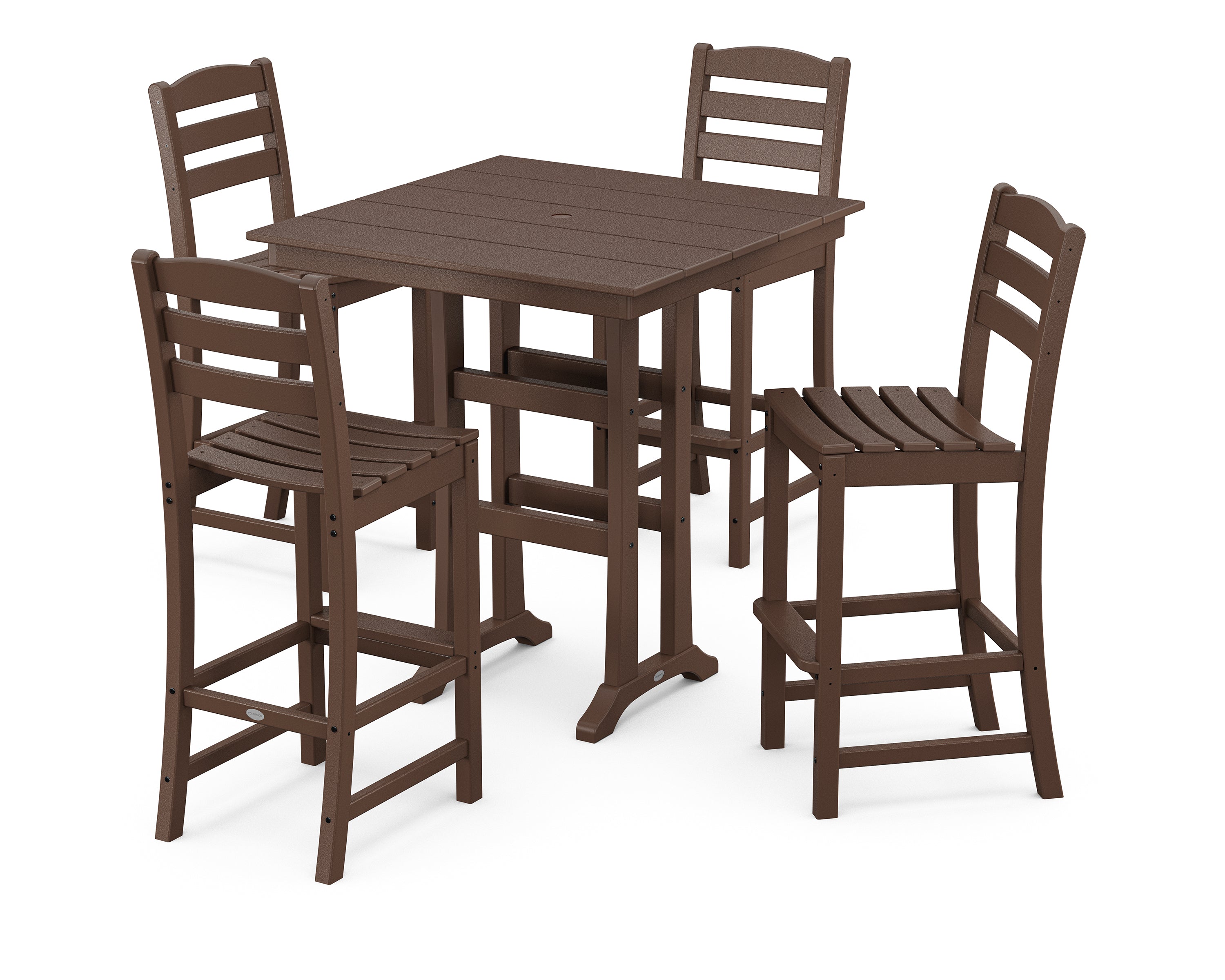 POLYWOOD La Casa Café 5-Piece Farmhouse Trestle Bar Set in Mahogany