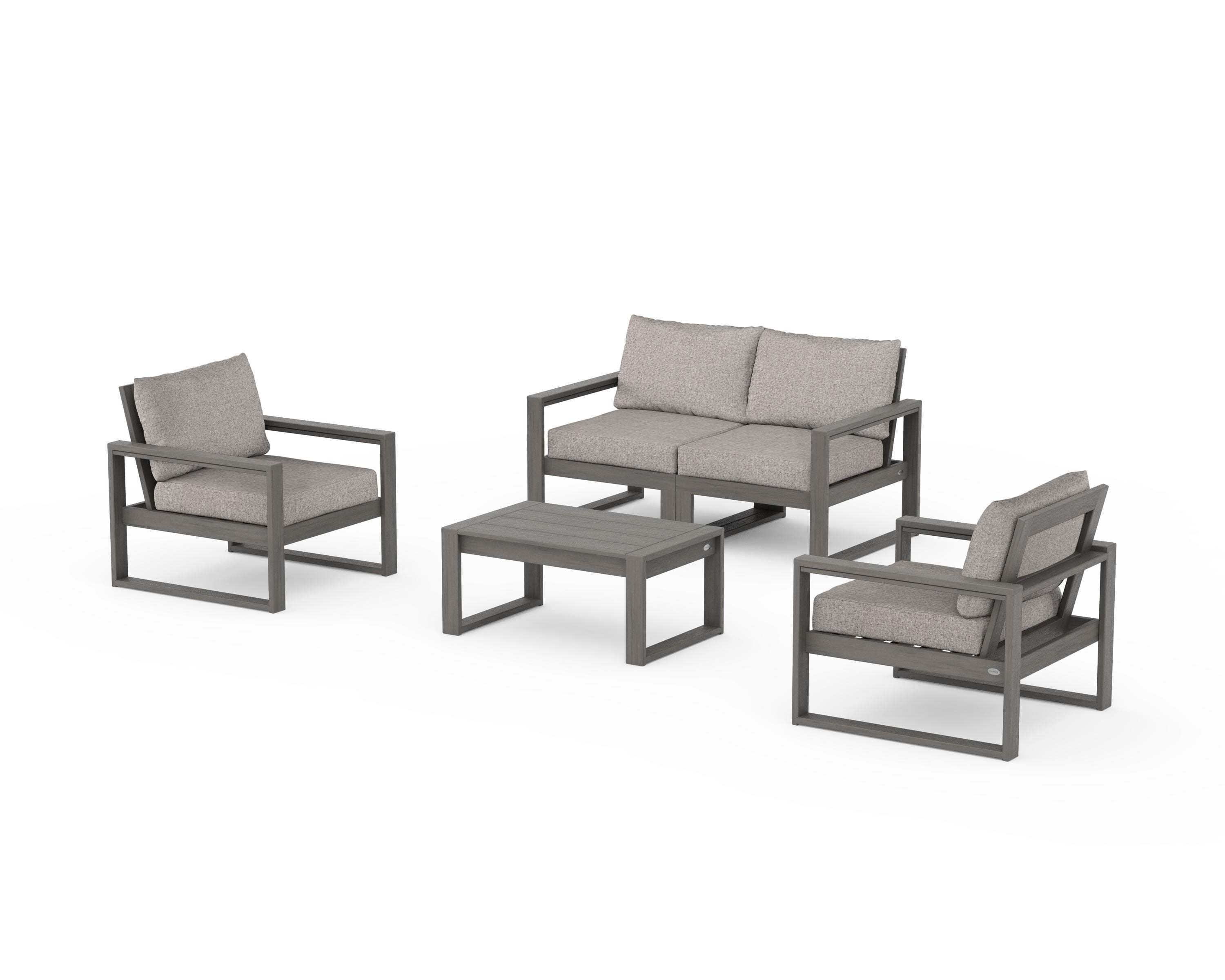 POLYWOOD EDGE Sectional 4-Piece Deep Seating Set with Loveseat in Driftwood / Weathered Tweed