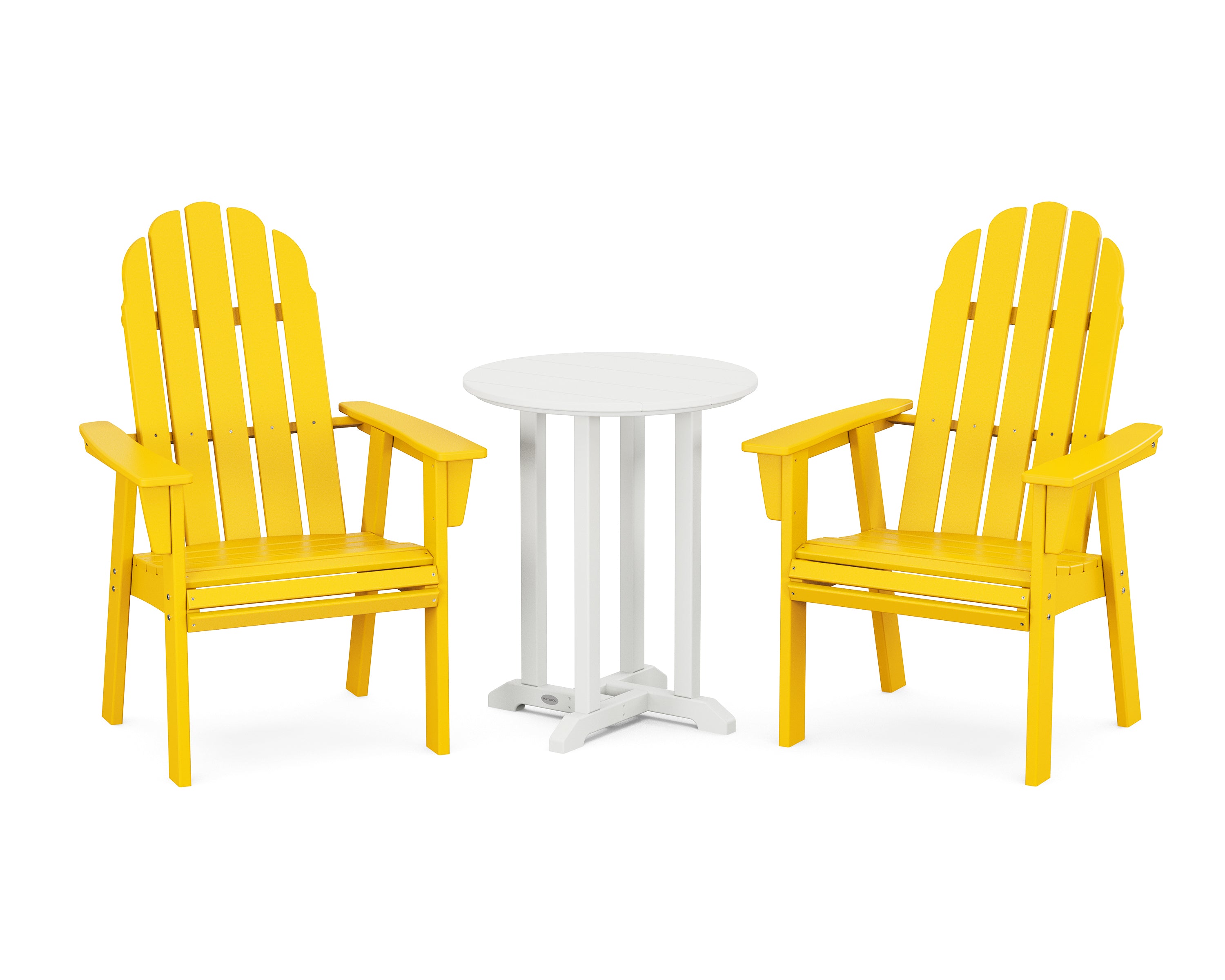 POLYWOOD Vineyard Adirondack 3-Piece Round Bistro Dining Set in Lemon / White
