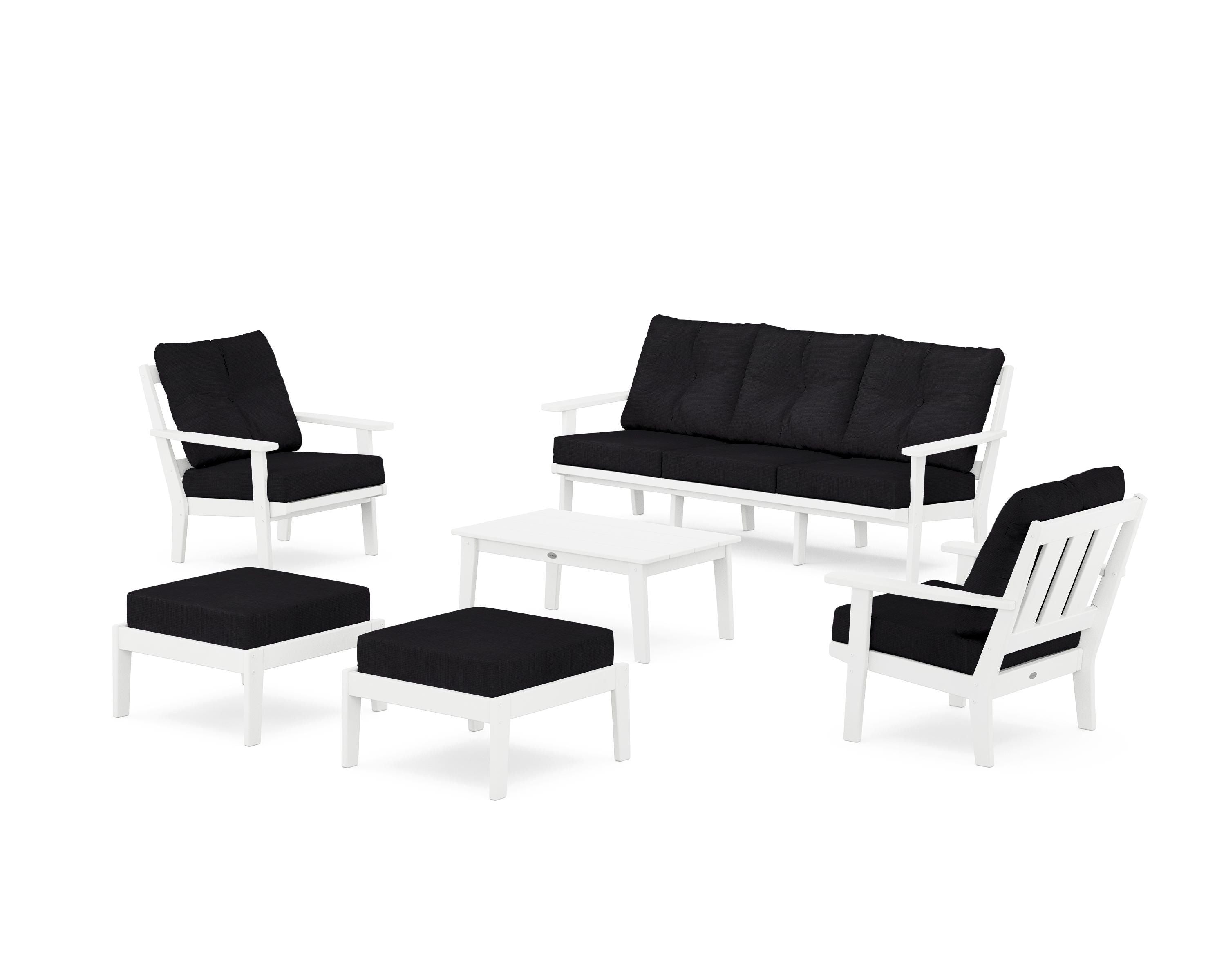 POLYWOOD Oxford 6-Piece Lounge Sofa Set in White / Midnight Linen