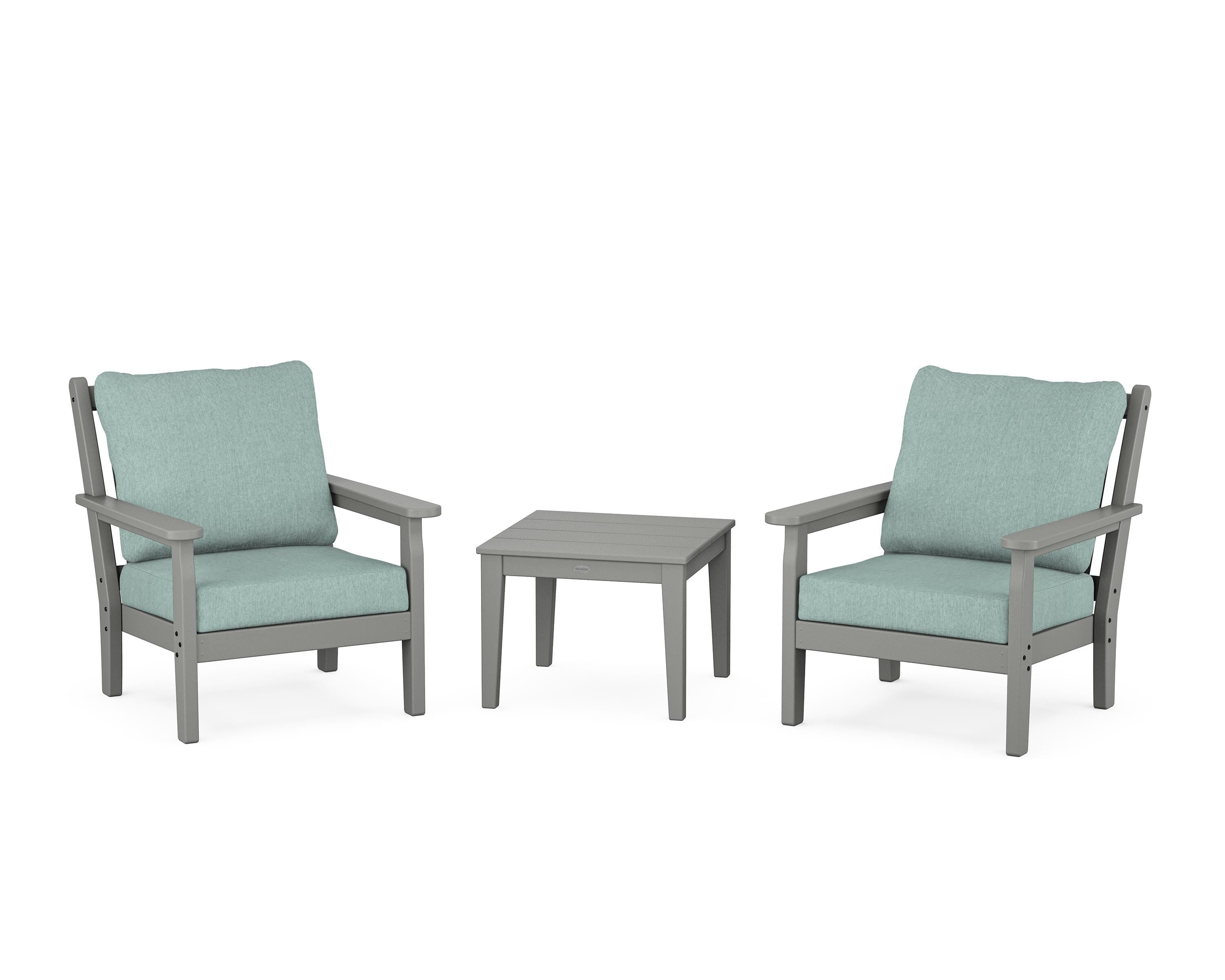POLYWOOD Chippendale 3-Piece Deep Seating Set in Slate Grey / Glacier Spa