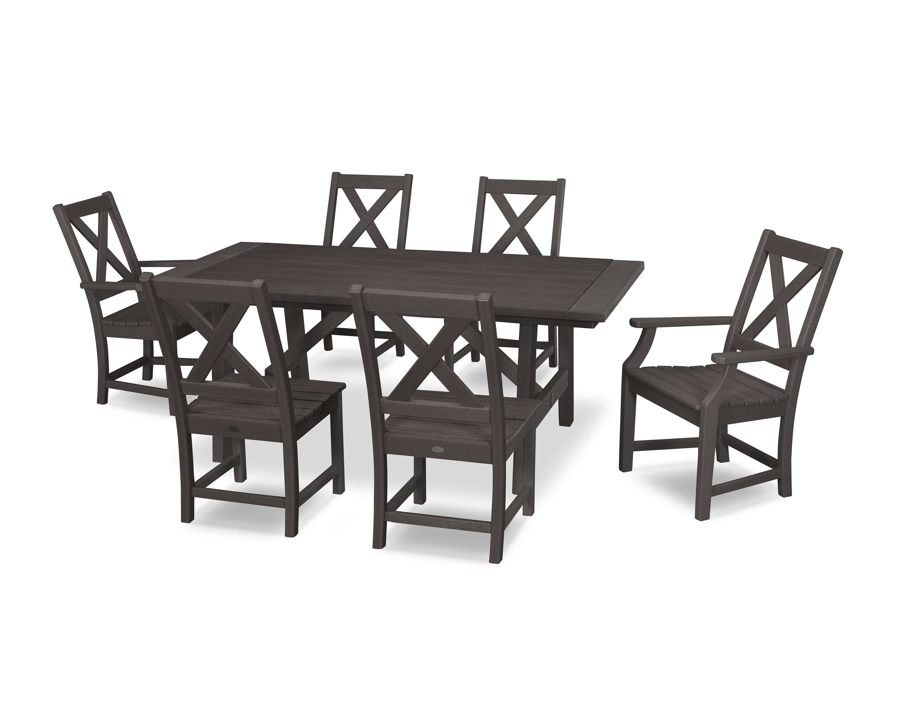 POLYWOOD® Braxton 7-Piece Rustic Farmhouse Dining Set in Vintage Coffee