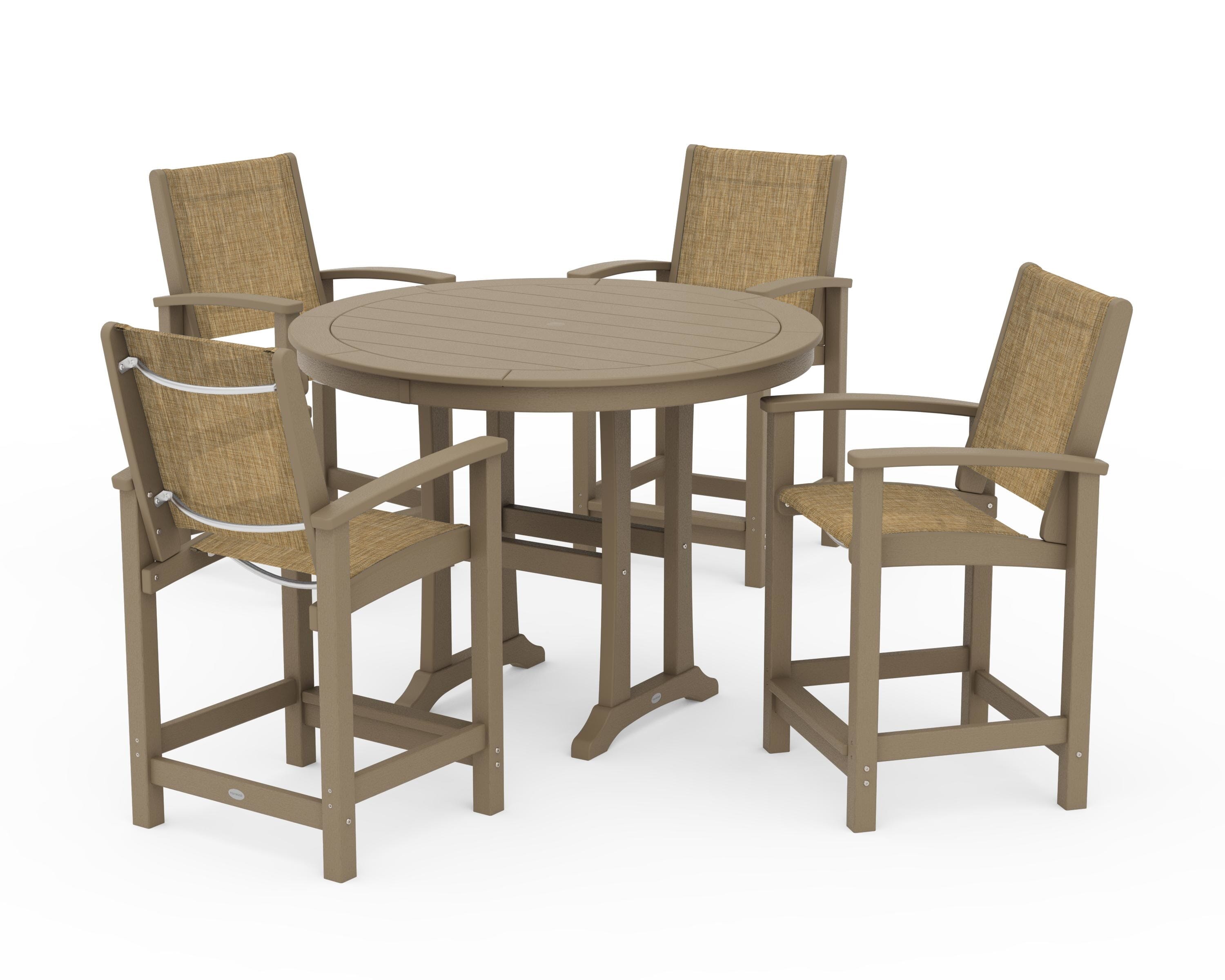POLYWOOD Coastal 5-Piece Counter Set in Vintage Sahara / Burlap Sling