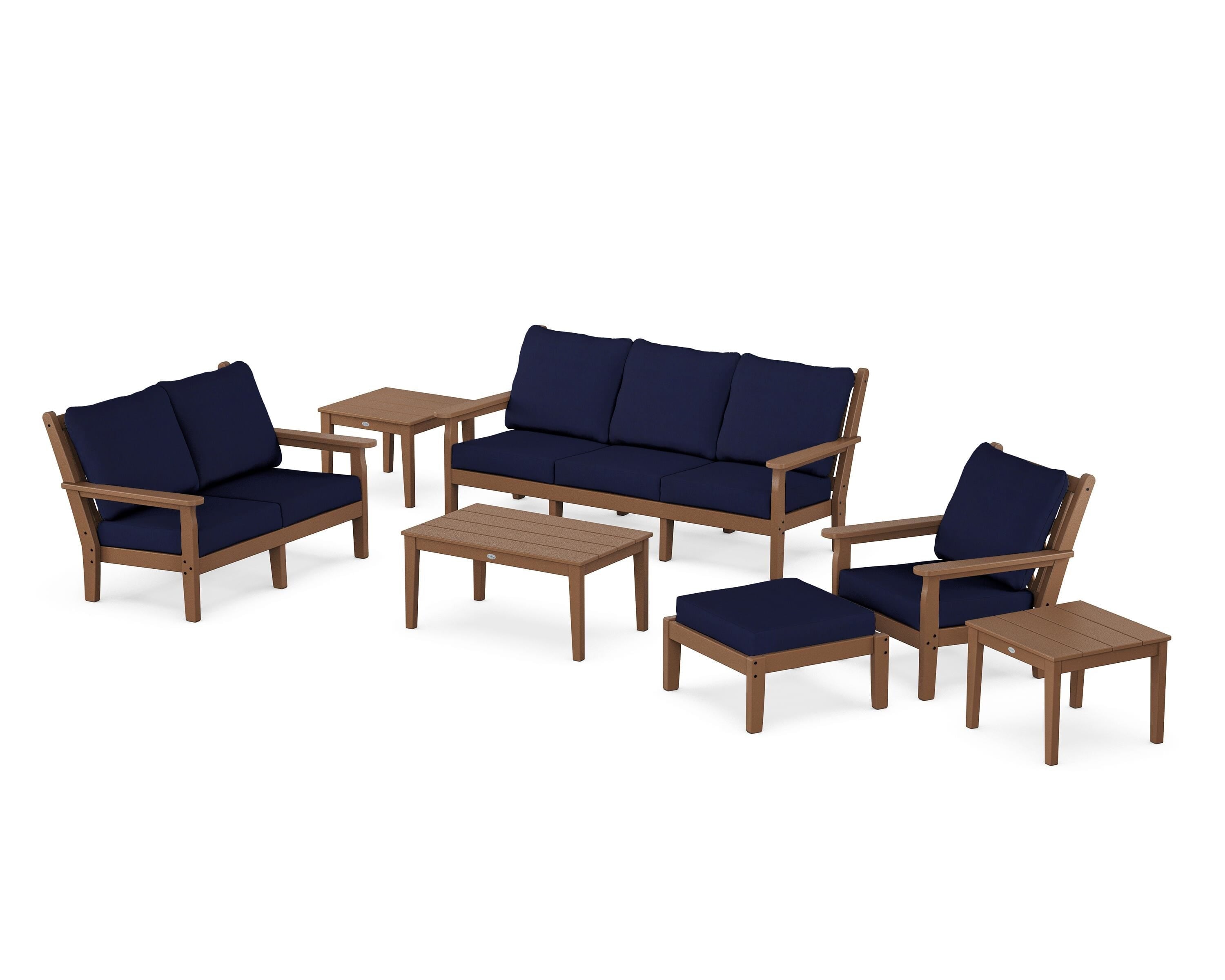 POLYWOOD Chippendale 7-Piece Deep Seating Set in Teak / Navy