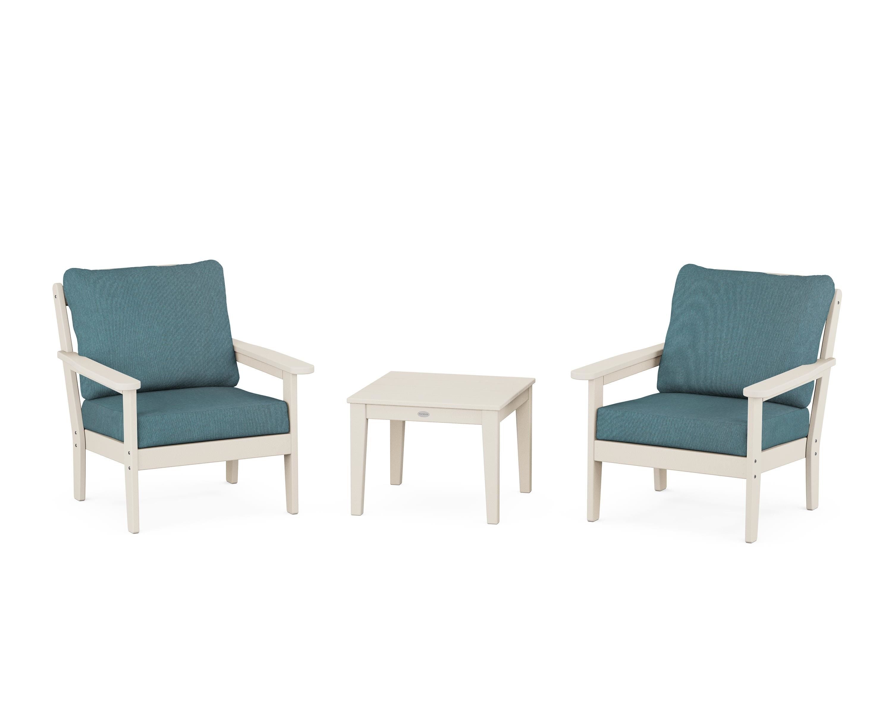 Country Living Cottage 3-Piece Deep Seating Set in Sand / Ocean Teal
