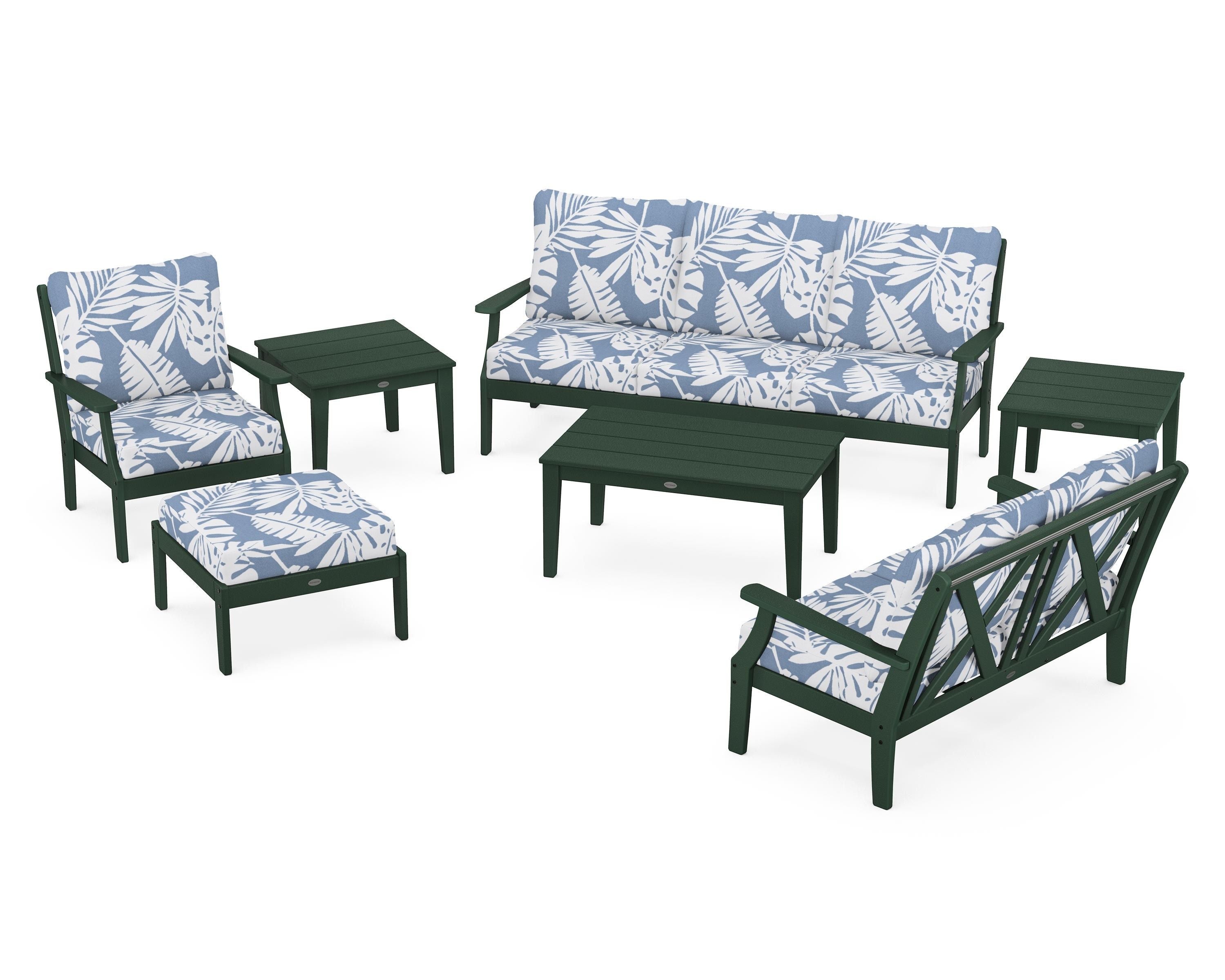 POLYWOOD Braxton 7-Piece Deep Seating Set in Green / Leaf Sky Blue