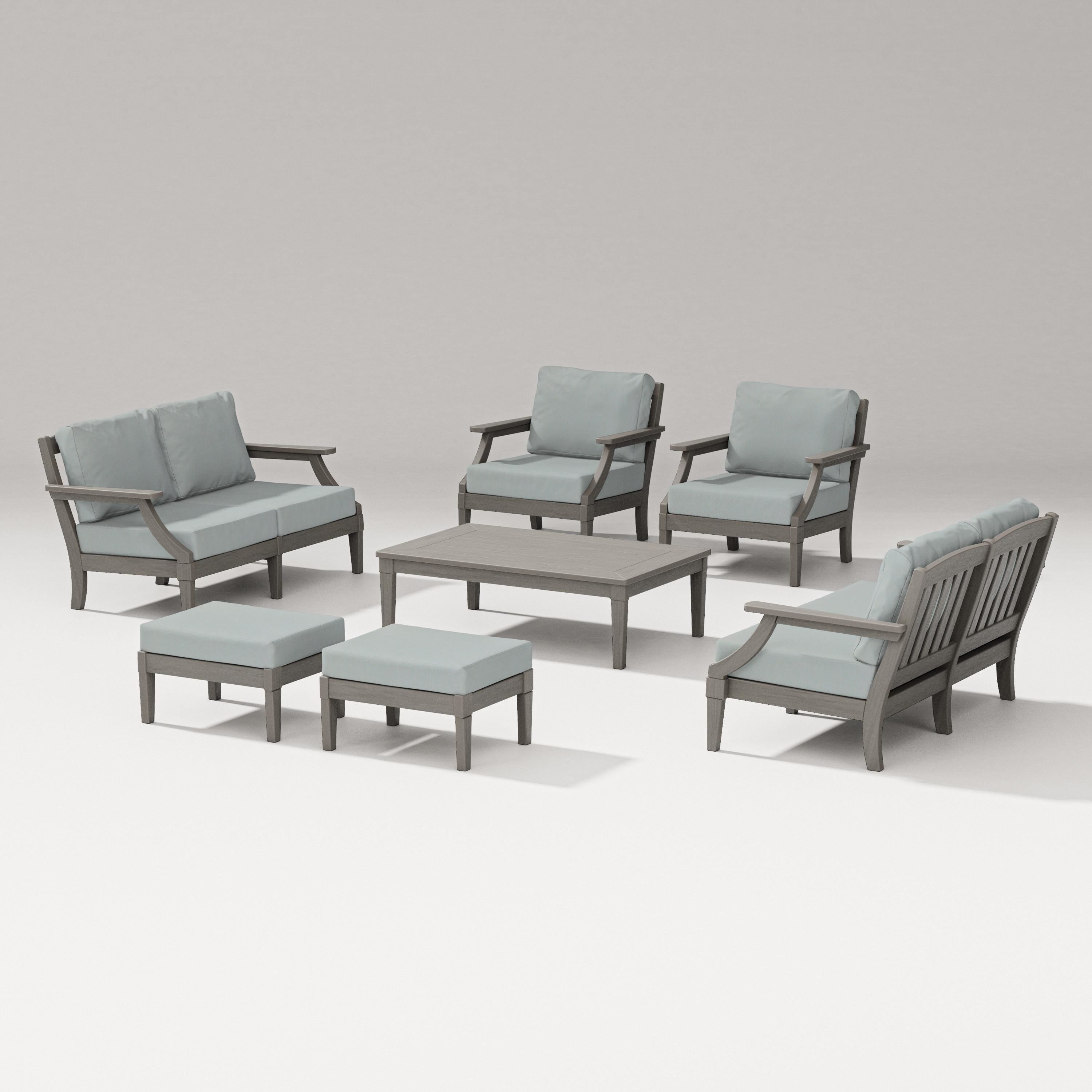 PW Designer Series Estate 7-Piece Lounge Loveseat Set in Driftwood / Spa