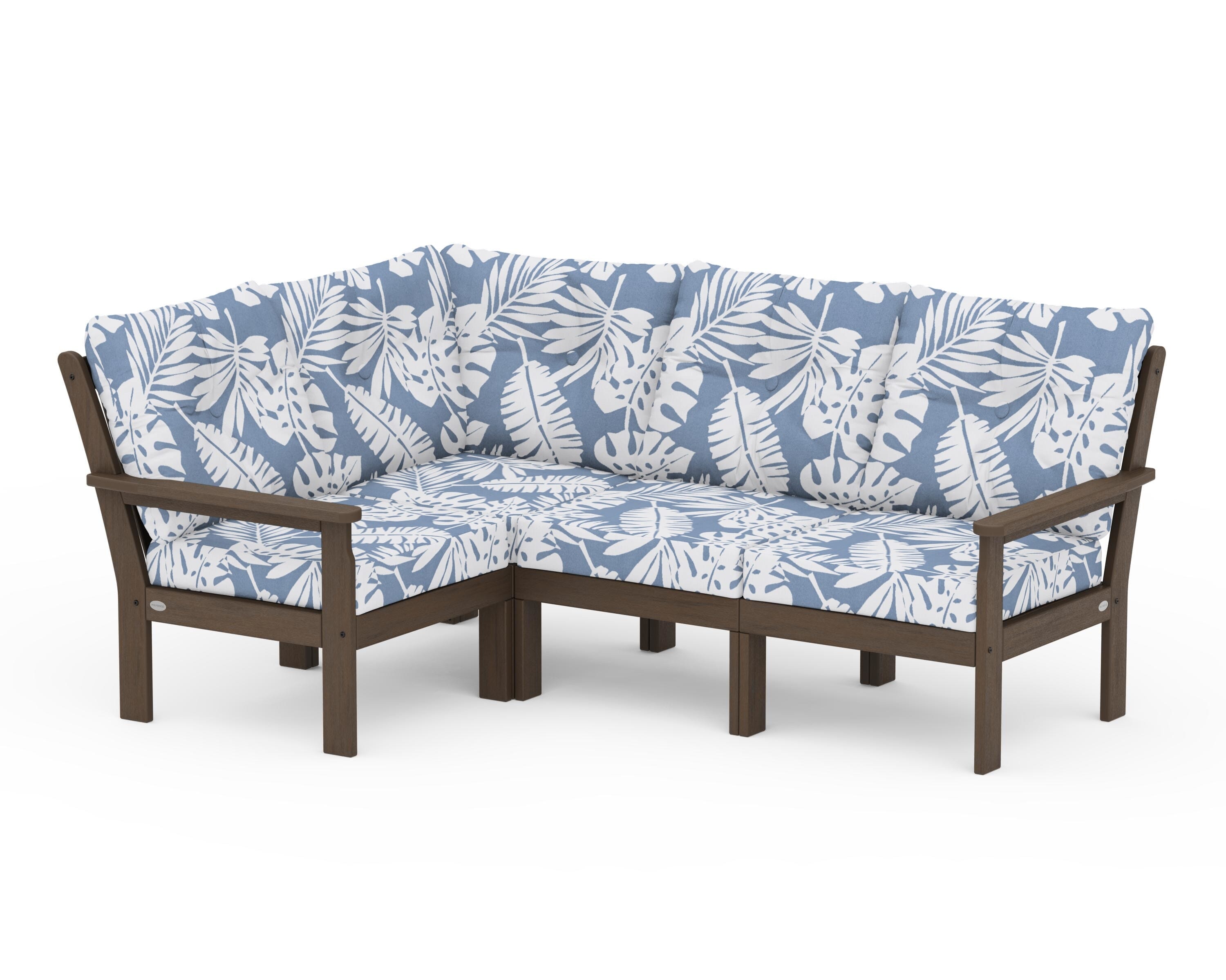 POLYWOOD Vineyard 4-Piece Sectional in Kona / Leaf Sky Blue