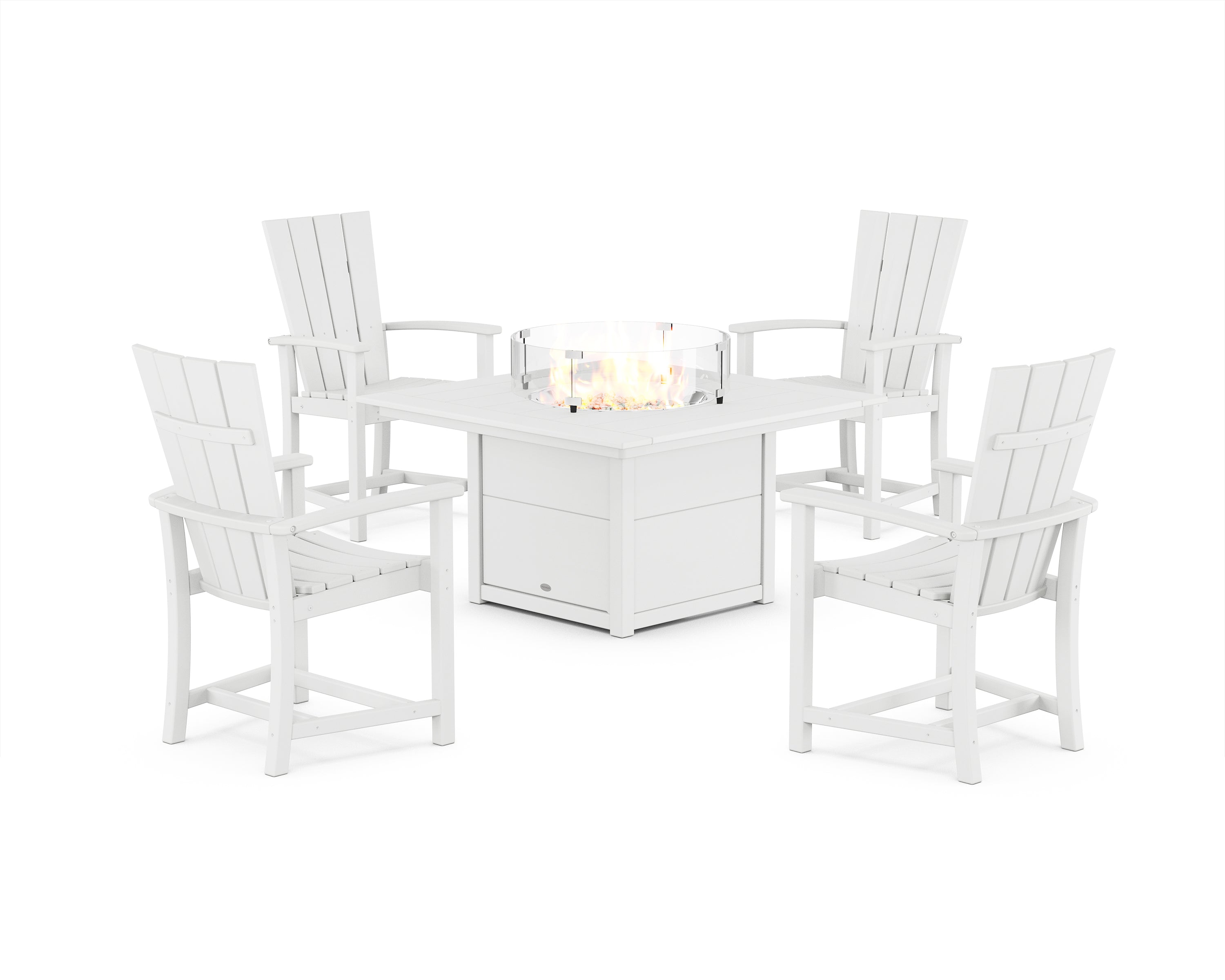 POLYWOOD® Quattro 4-Piece Upright Adirondack Conversation Set with Fire Pit Table in White