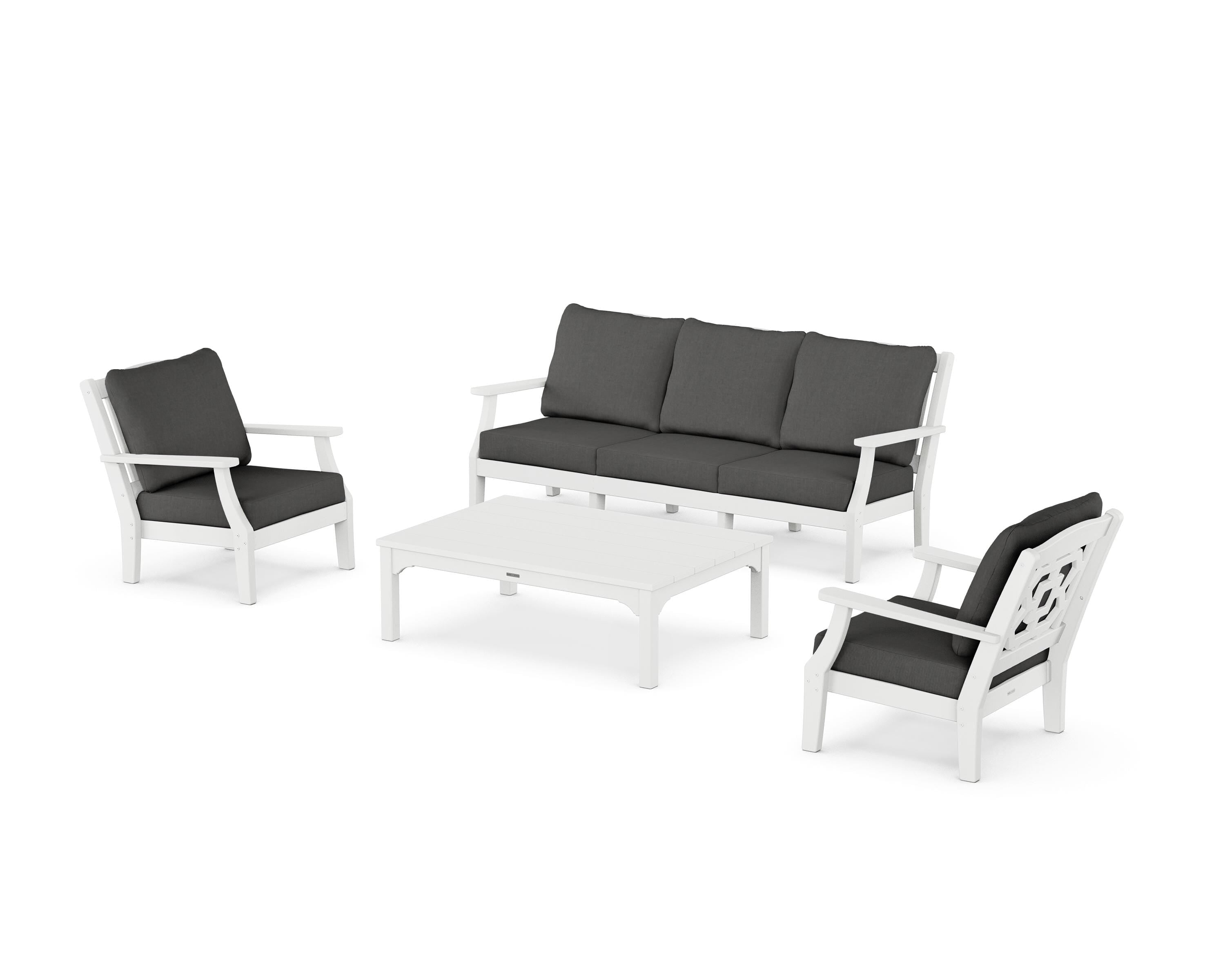 Martha Stewart by POLYWOOD Chinoiserie 4-Piece Deep Seating Set with Sofa in White / Spectrum Carbon