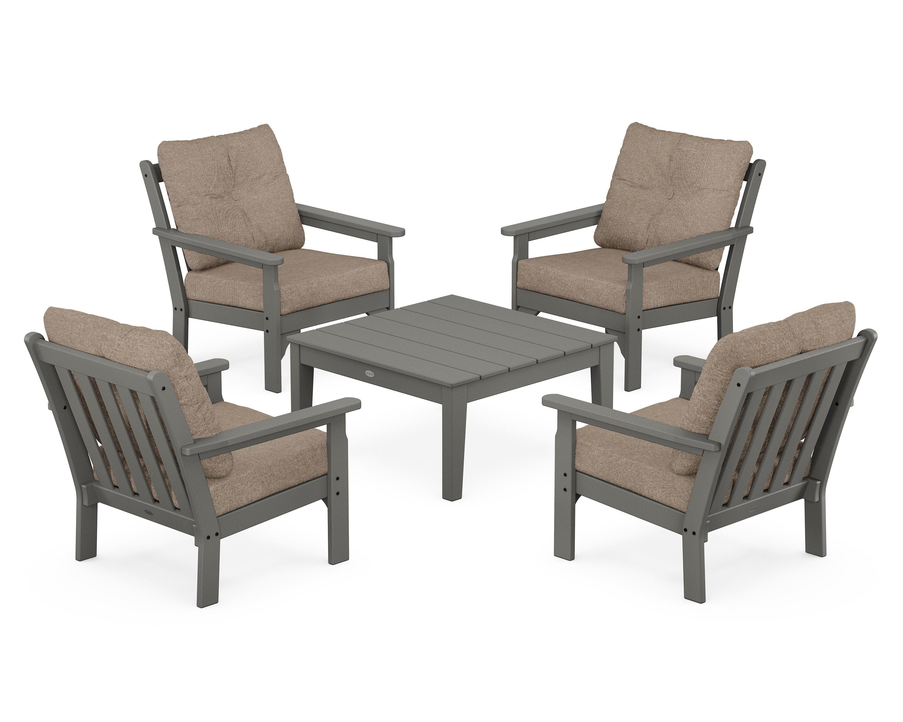 POLYWOOD Vineyard 5-Piece Deep Seating Conversation Set in Slate Grey / Spiced Burlap