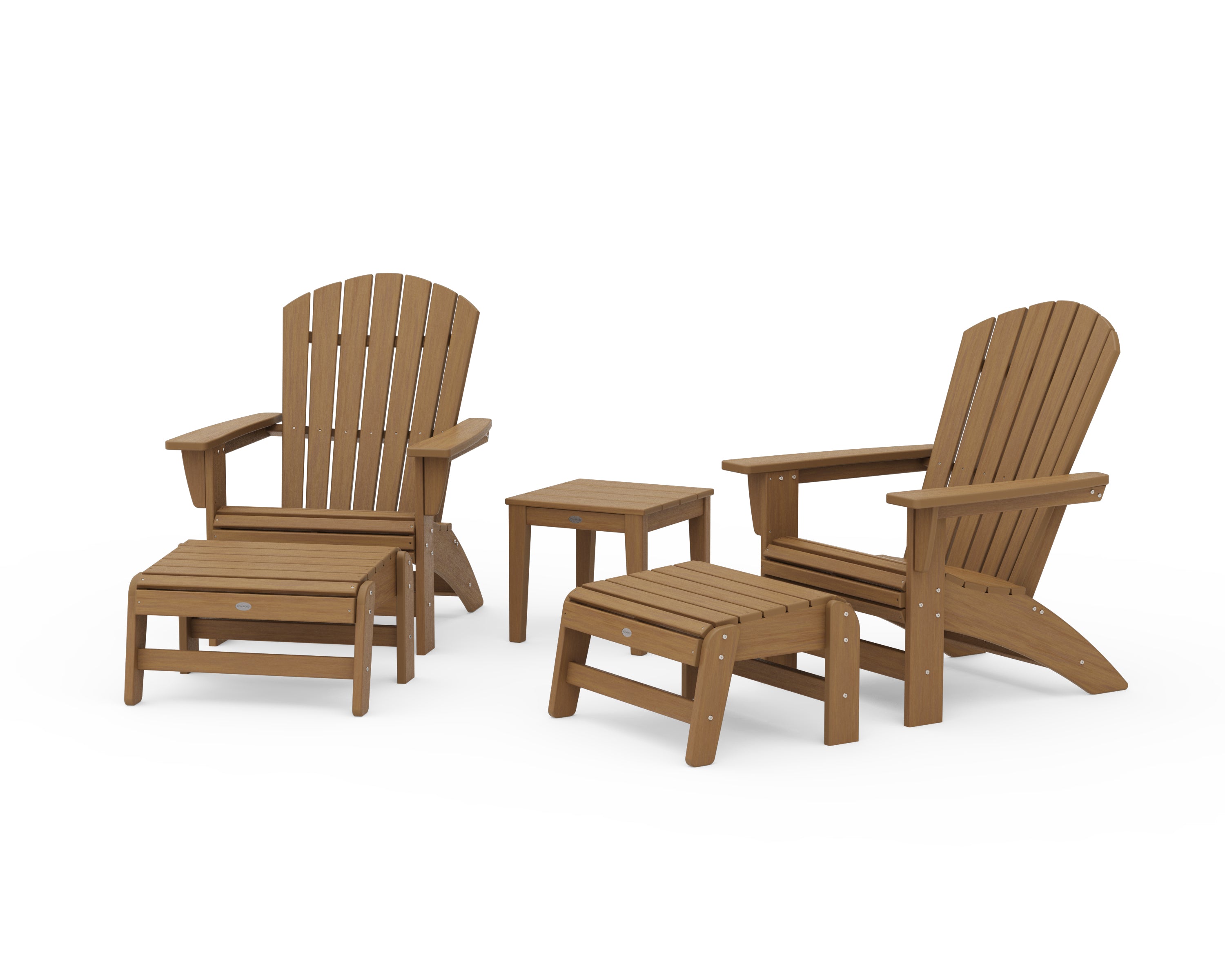 POLYWOOD 5-Piece Nautical Grand Adirondack Set with Ottomans and Side Table in Natural