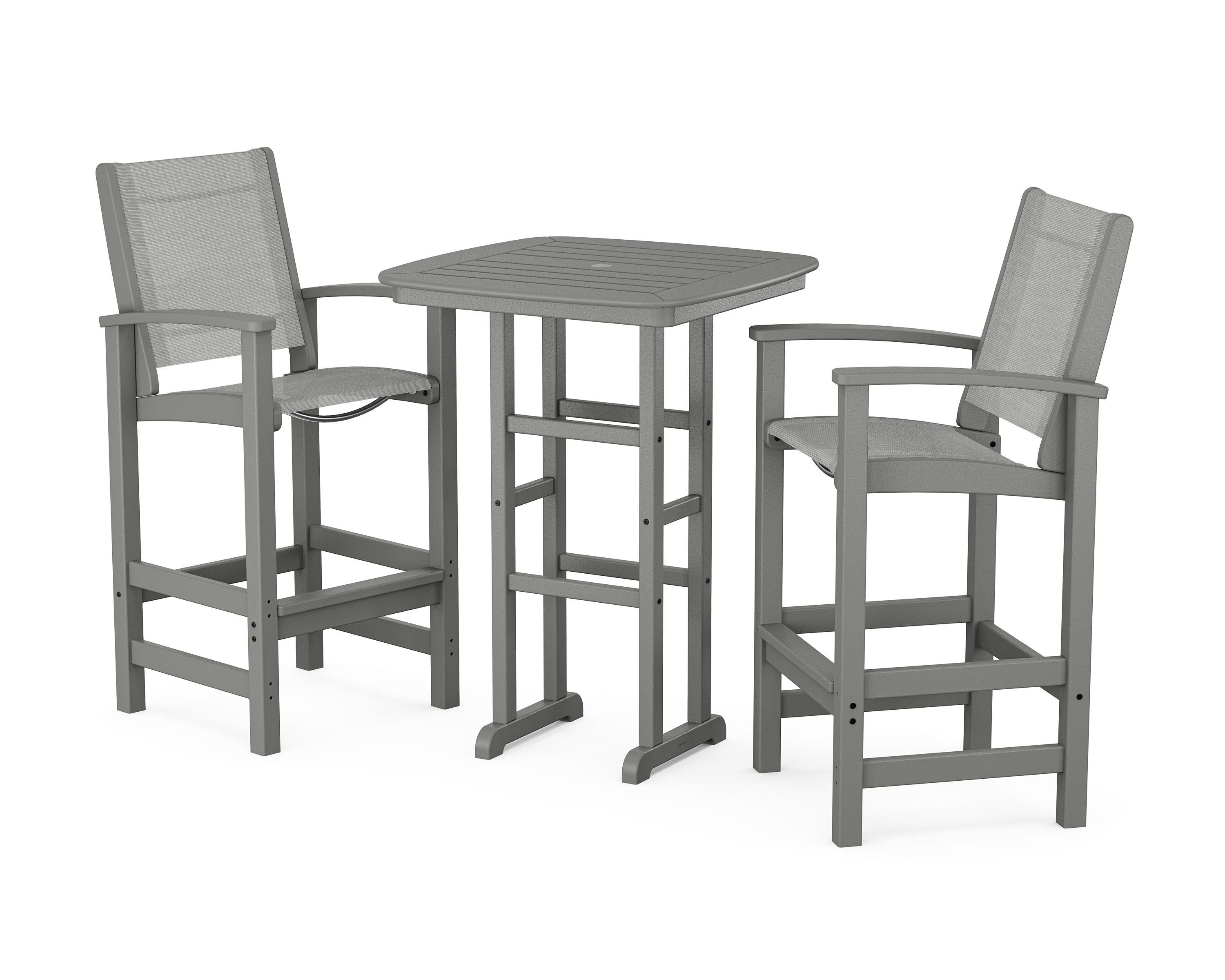 POLYWOOD Coastal 3-Piece Bar Set in Slate Grey / Metallic Sling
