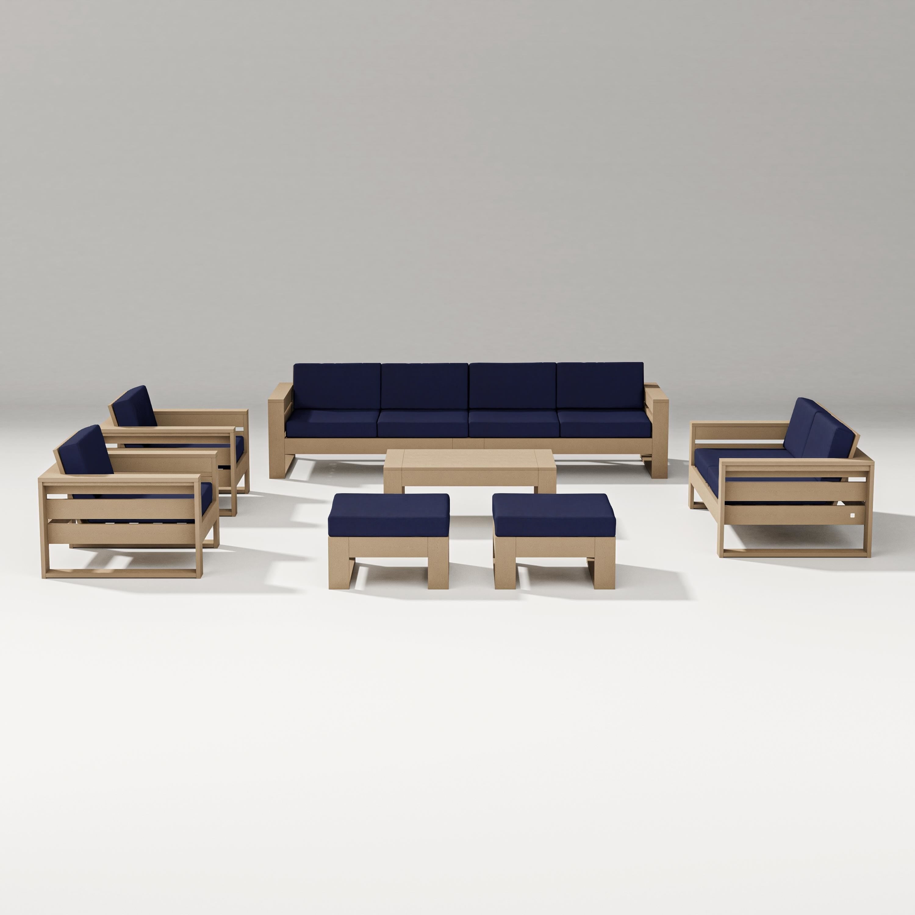 PW Designer Series Latitude 8-Piece Lounge Sofa Set in Vintage Sahara / Navy