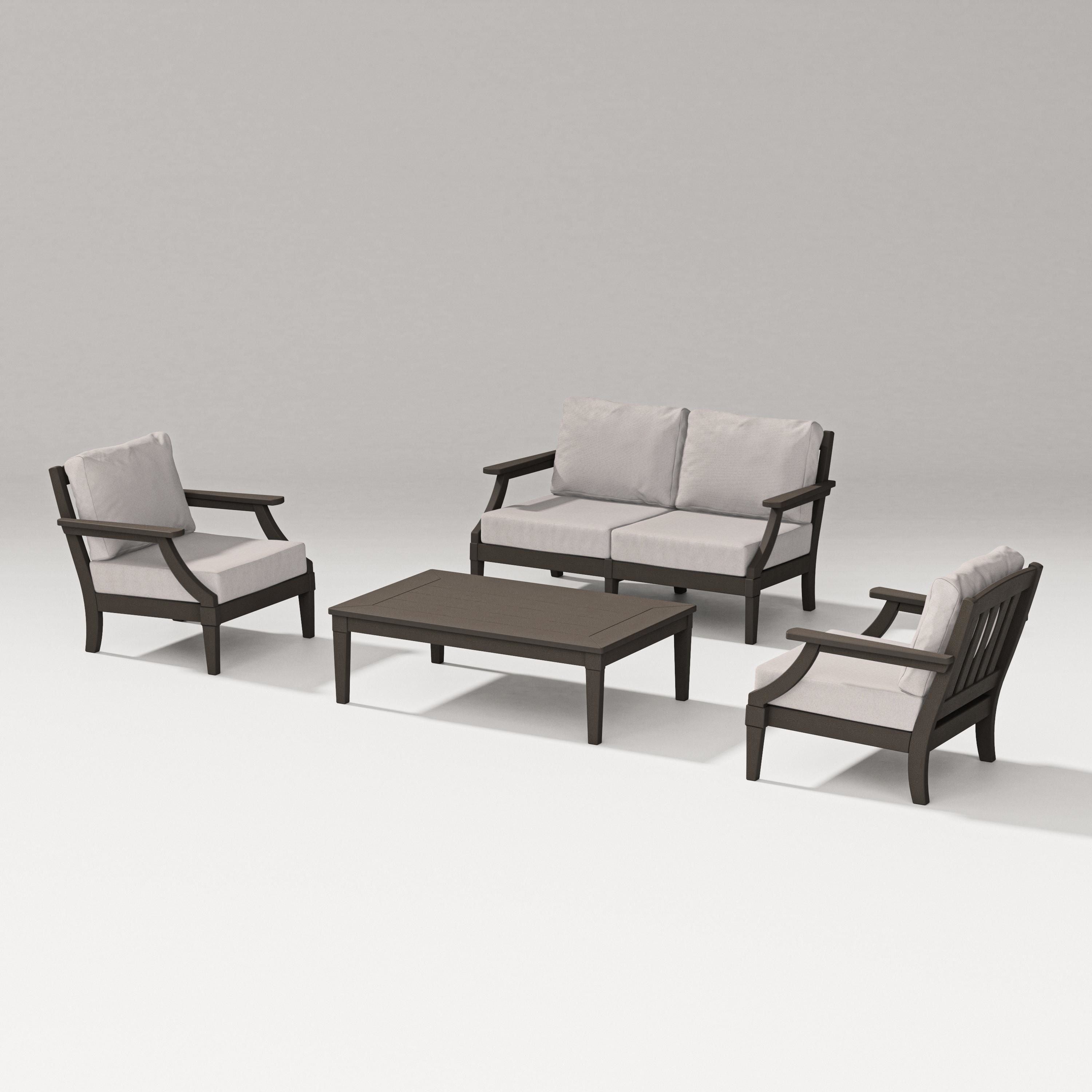 PW Designer Series Estate Lounge 4-Piece Loveseat Set in Vintage Coffee / Dune Burlap