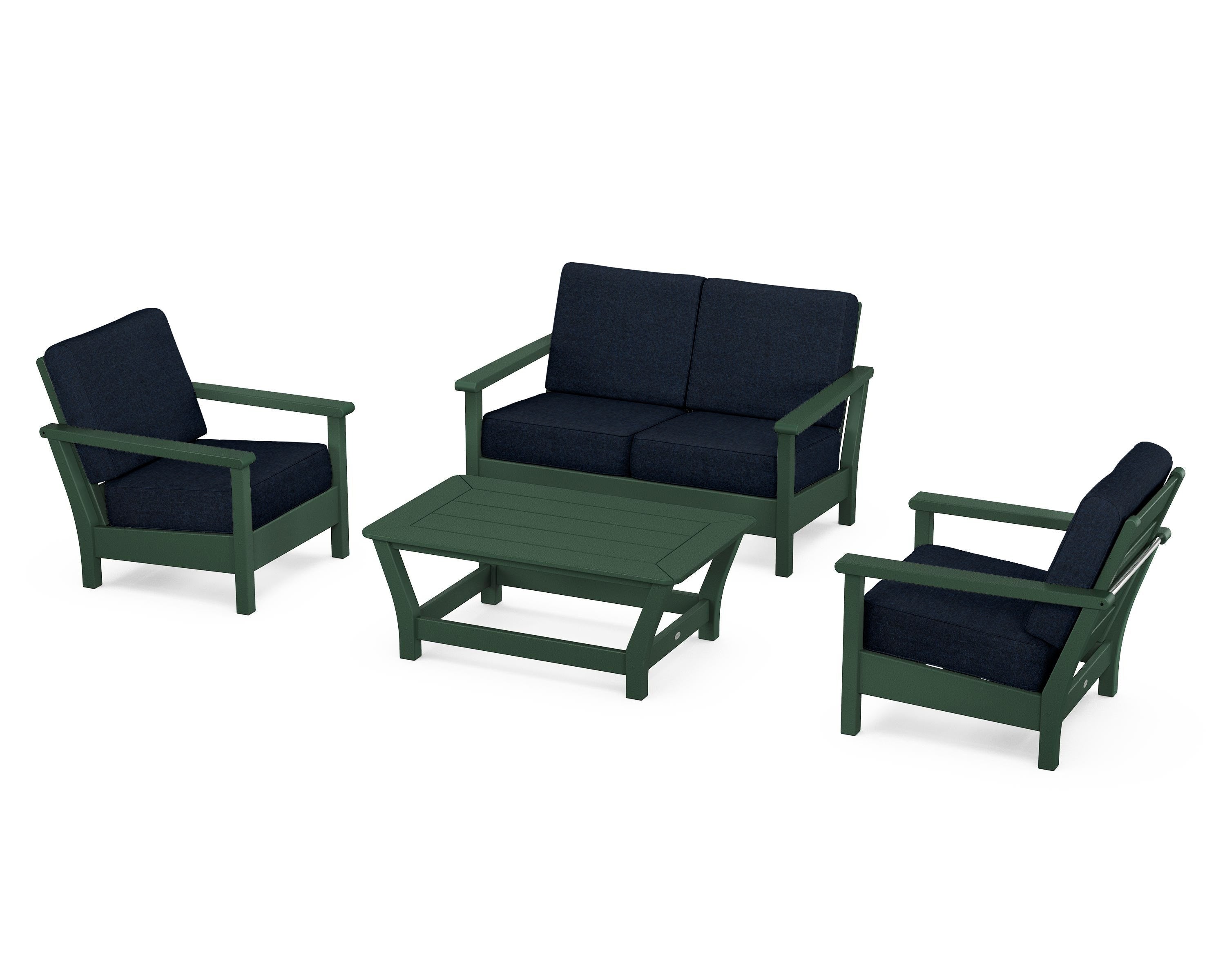 POLYWOOD Harbour 4-Piece Deep Seating Set in Green / Marine Indigo