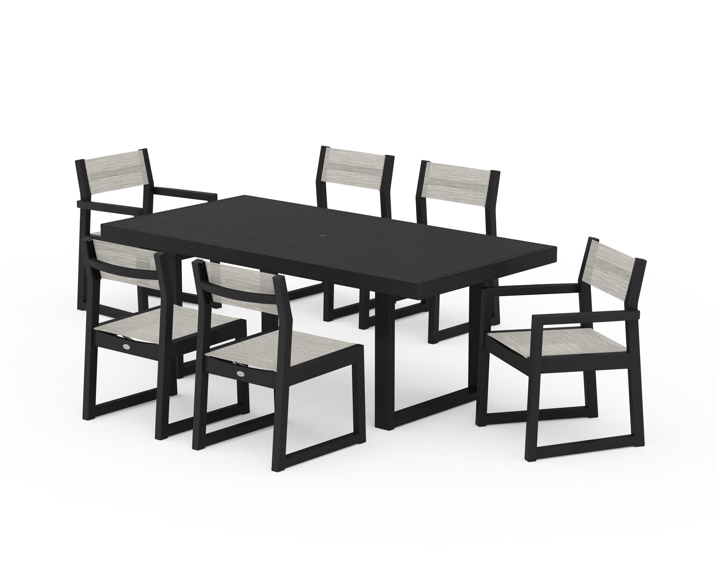 POLYWOOD EDGE Sling 7-Piece Dining Set in Black / Birch Sling