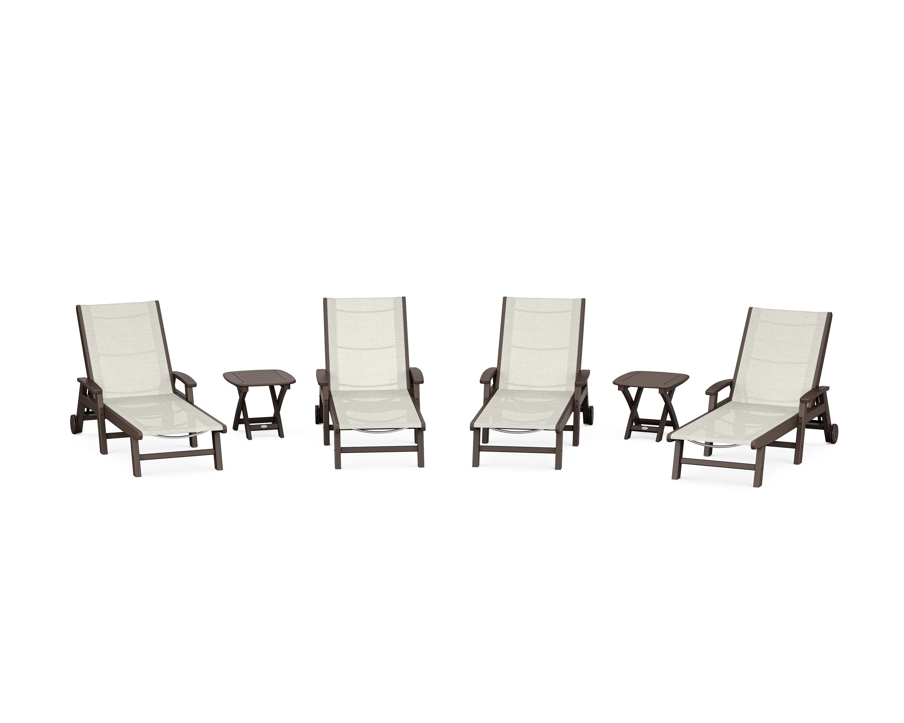 POLYWOOD Coastal Chaise 6-Piece Set with Wheels in Mahogany / Parchment Sling