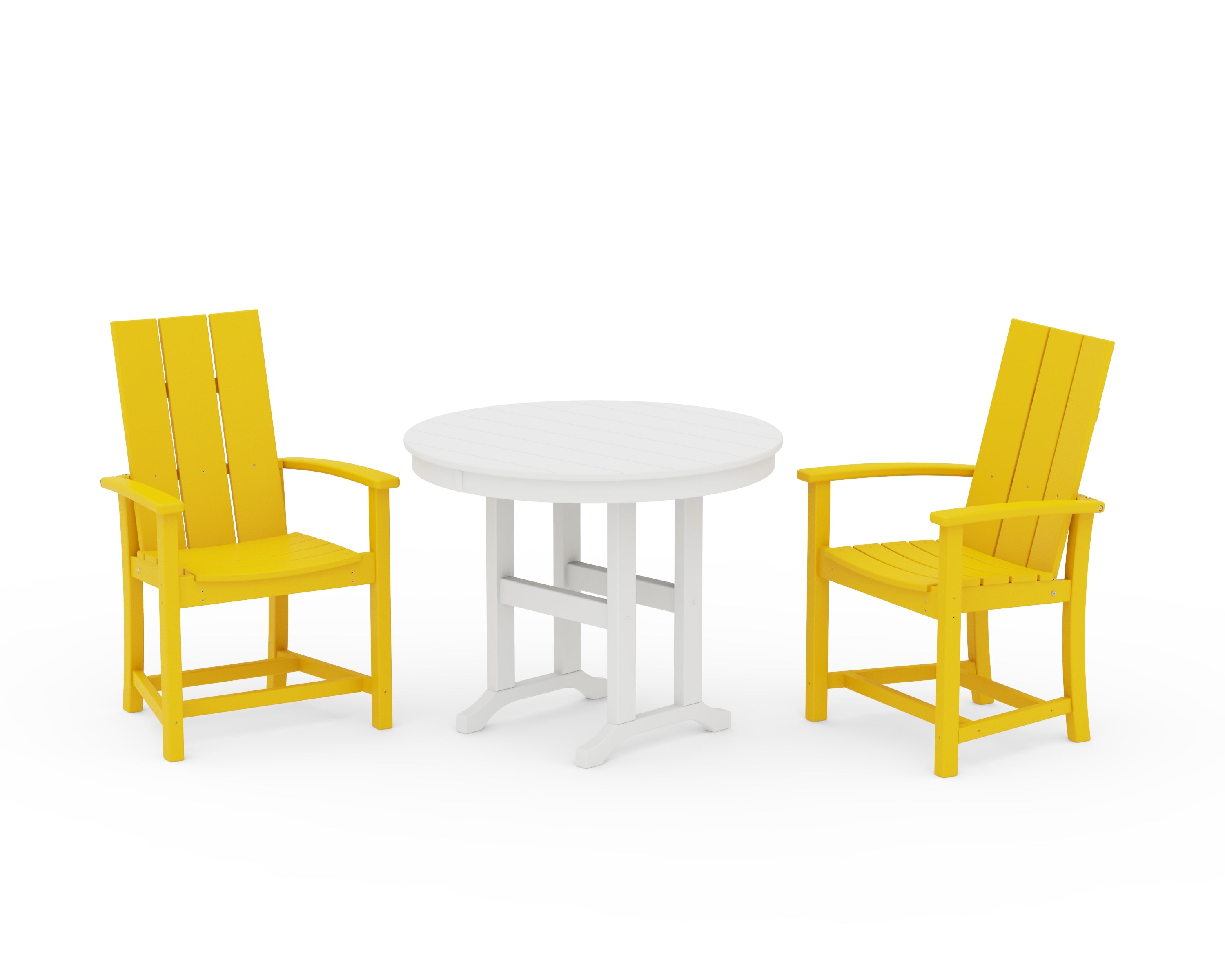 POLYWOOD Modern Adirondack 3-Piece Round Farmhouse Dining Set in Lemon / White