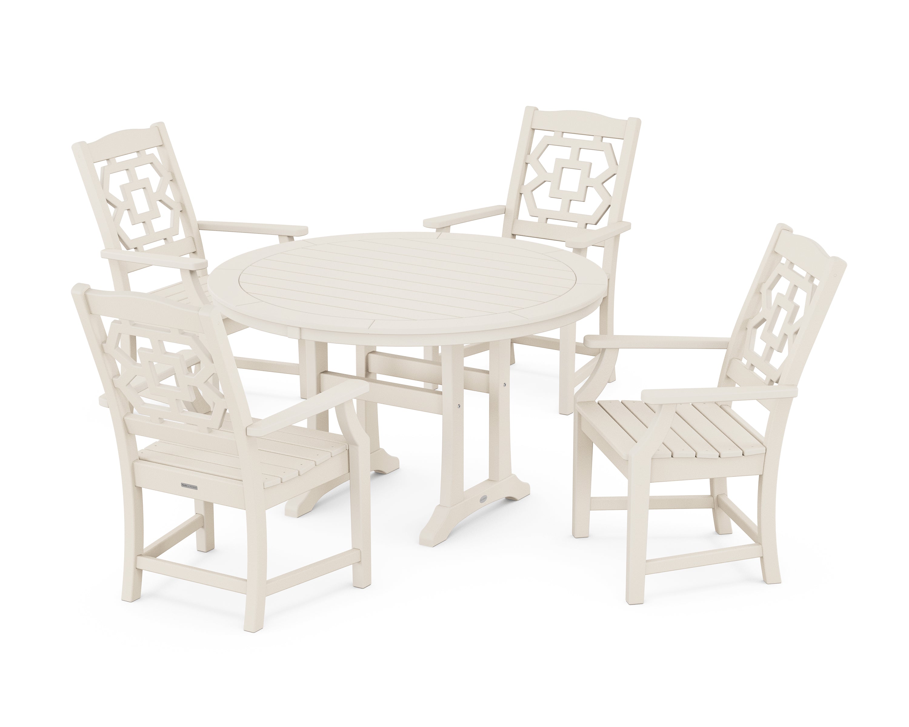 Martha Stewart by POLYWOOD® Chinoiserie 5-Piece Round Dining Set with Trestle Legs in Sand