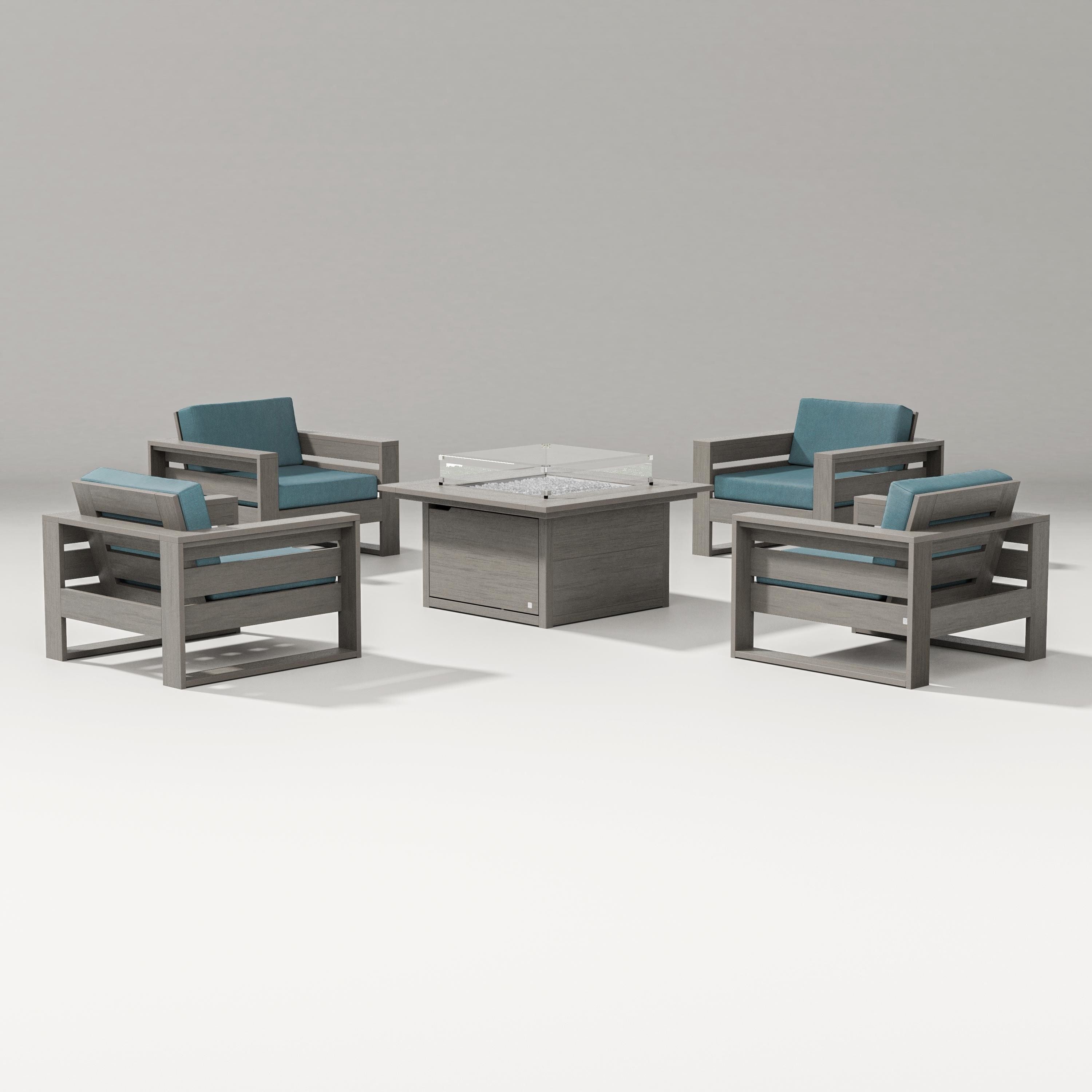 PW Designer Series Latitude 5-Piece Lounge Fire Table Set in Driftwood / Ocean Teal
