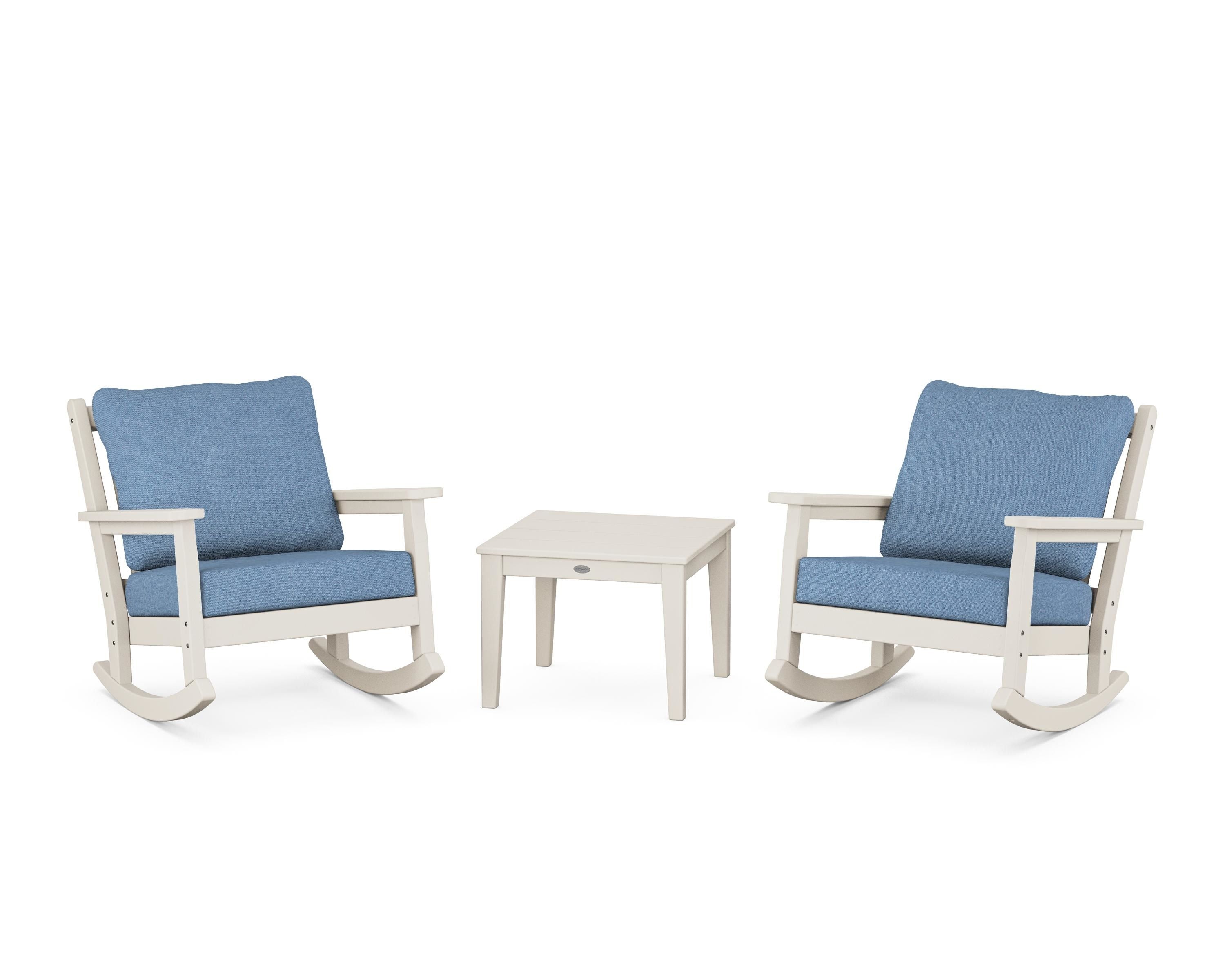 POLYWOOD Chippendale 3-Piece Deep Seating Rocker Set in Sand / Sky Blue