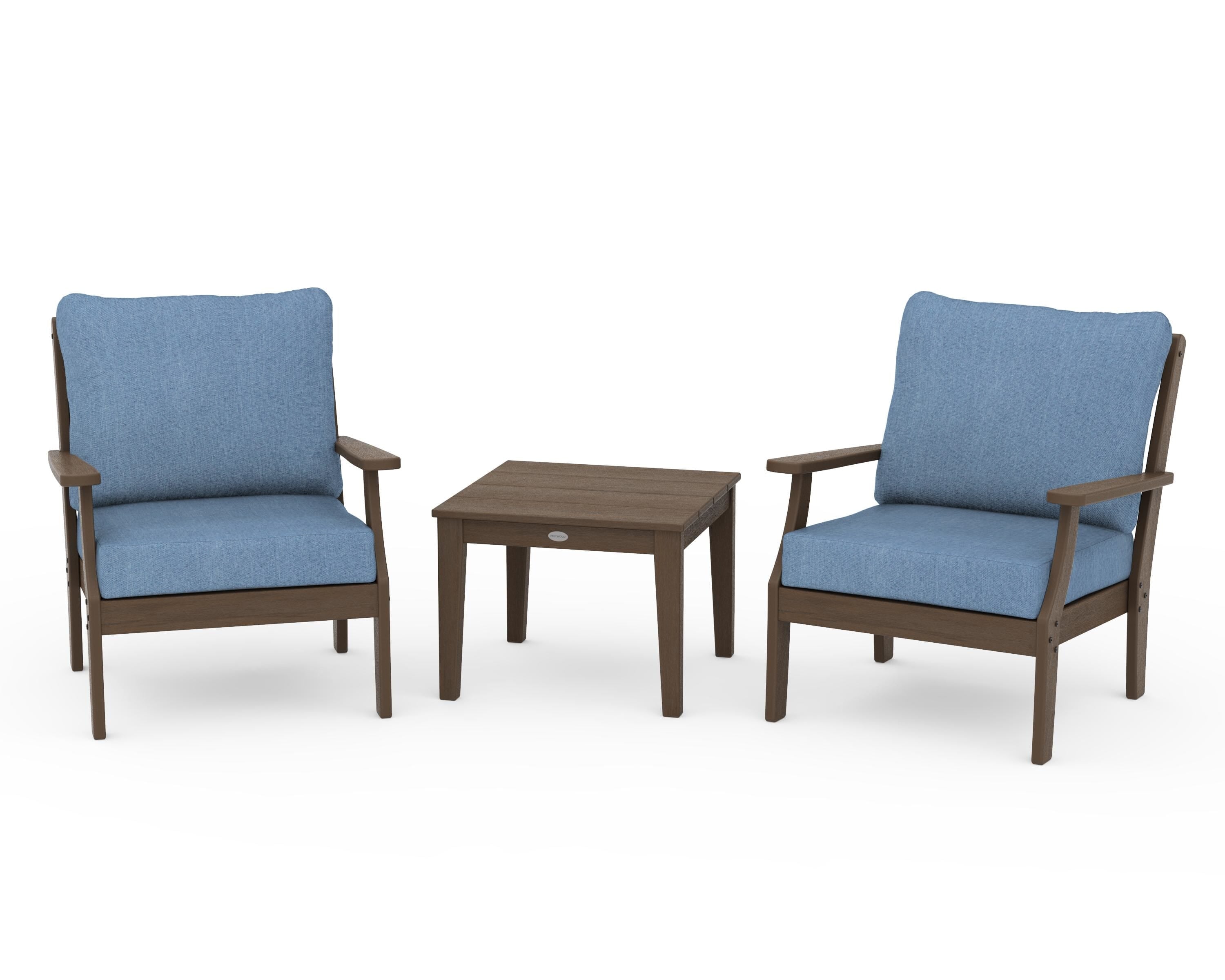 POLYWOOD Braxton 3-Piece Deep Seating Set in Kona / Sky Blue