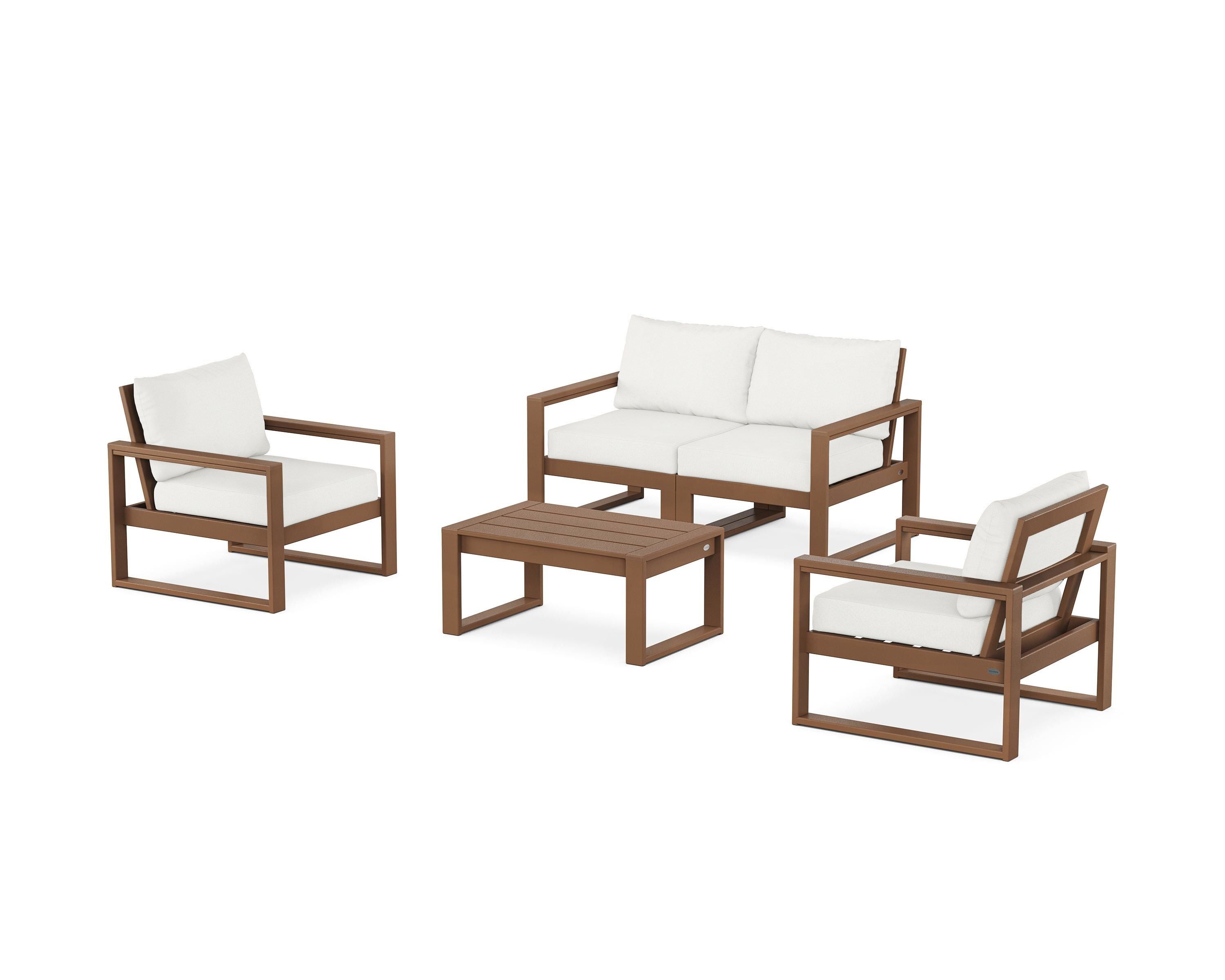 POLYWOOD EDGE Sectional 4-Piece Deep Seating Set with Loveseat in Teak / Natural Linen