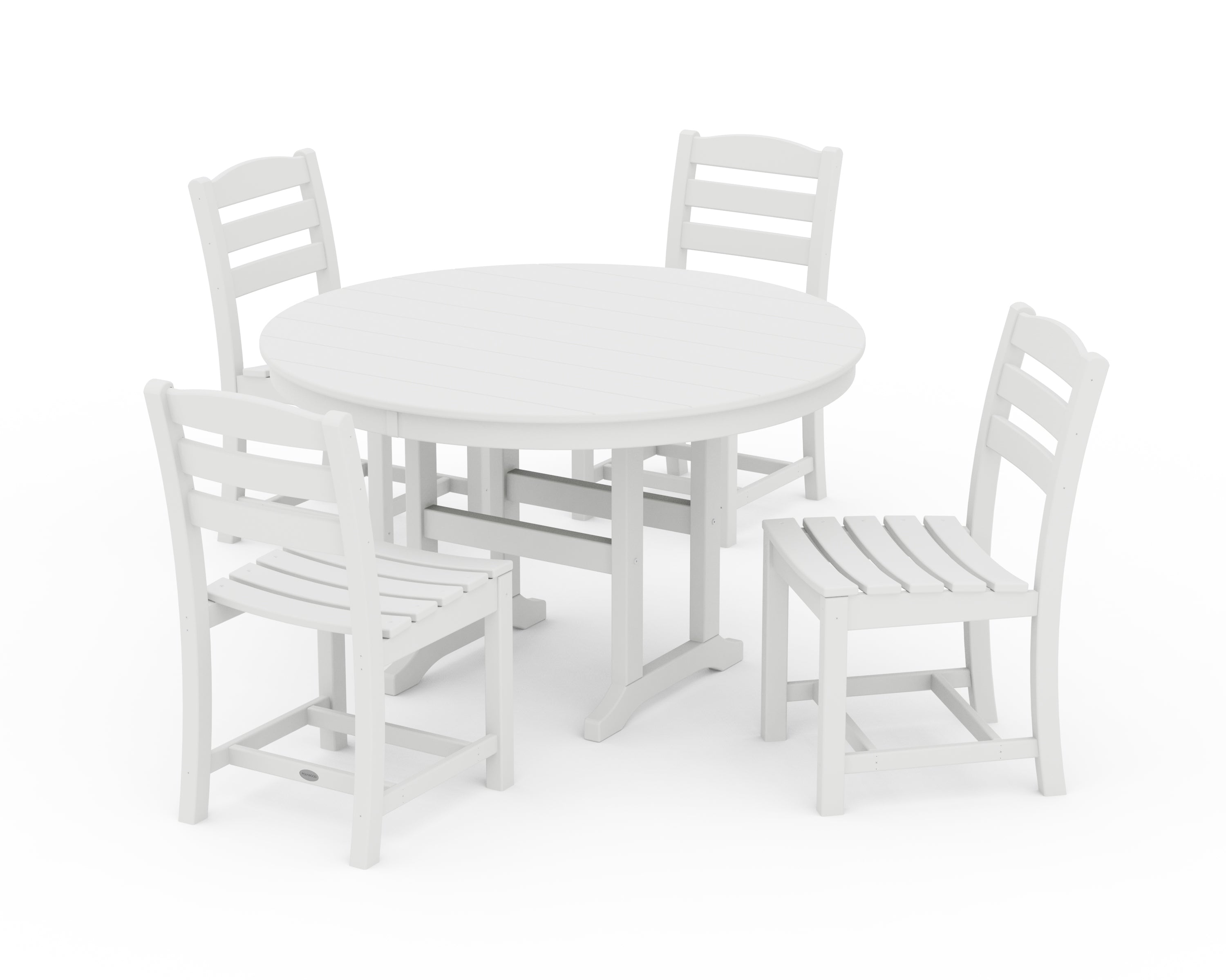 POLYWOOD La Casa Café Side Chair 5-Piece Round Farmhouse Dining Set in White