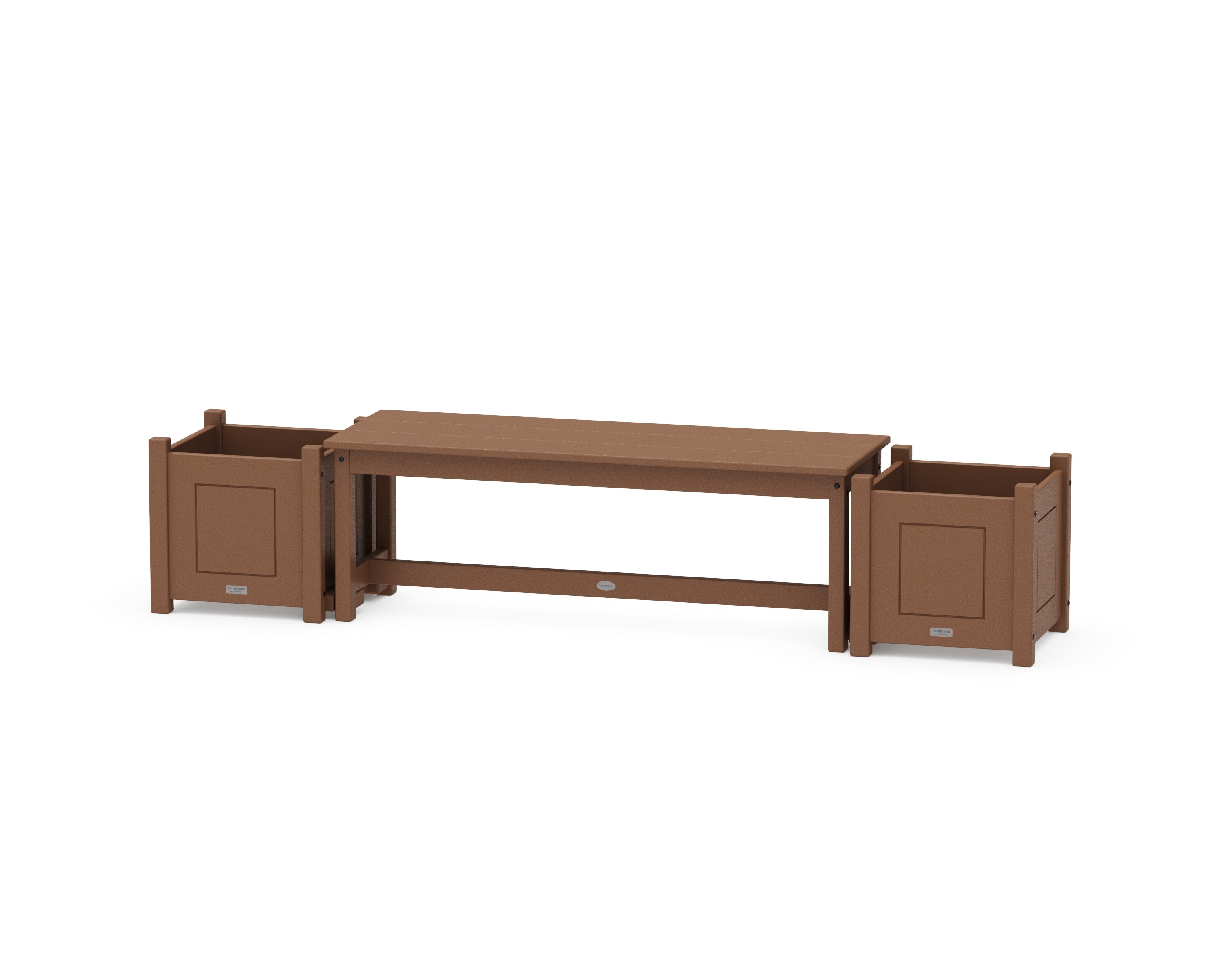 POLYWOOD 48" Country Living Straight Planter Bench Set in Teak