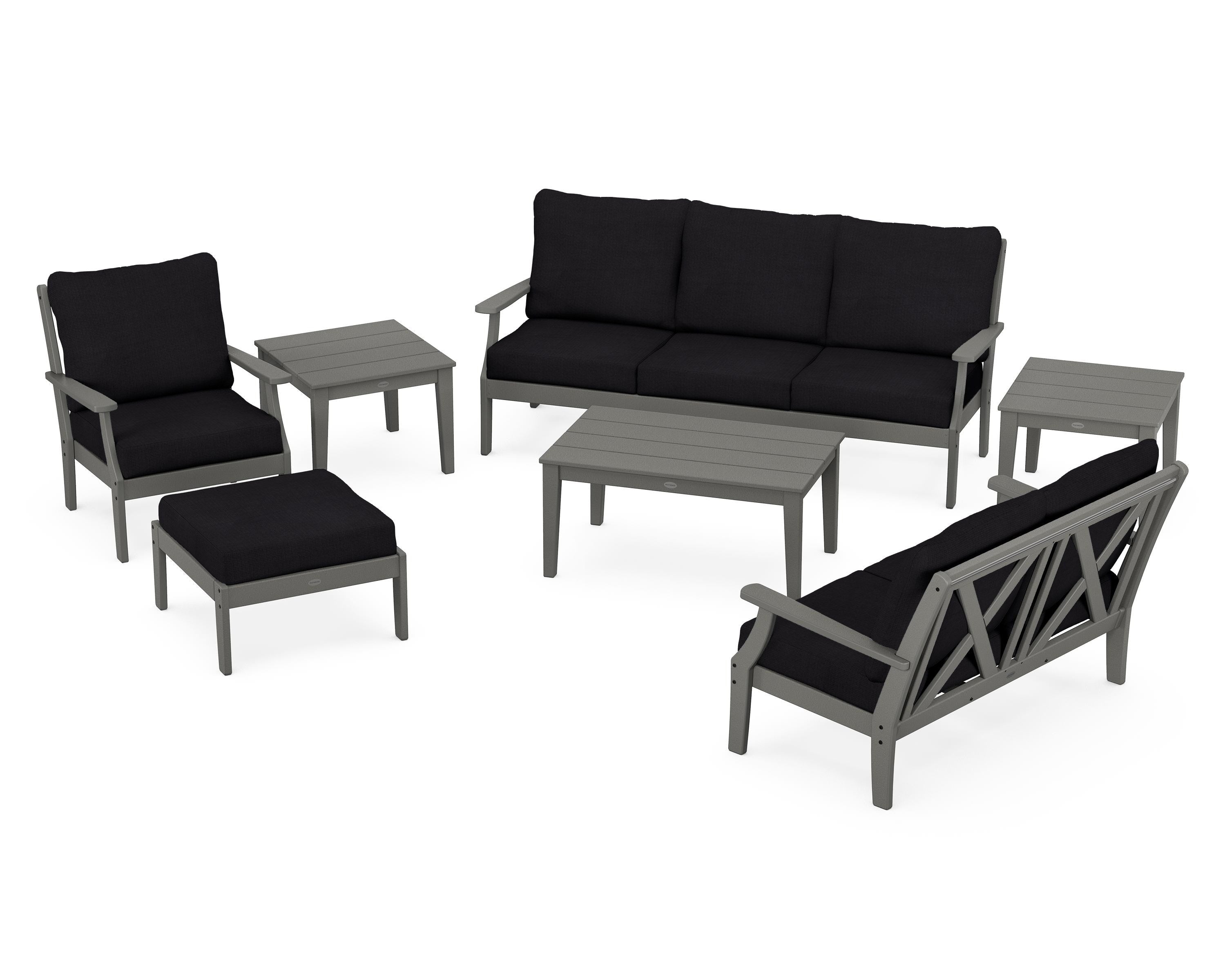 POLYWOOD Braxton 7-Piece Deep Seating Set in Slate Grey / Midnight Linen