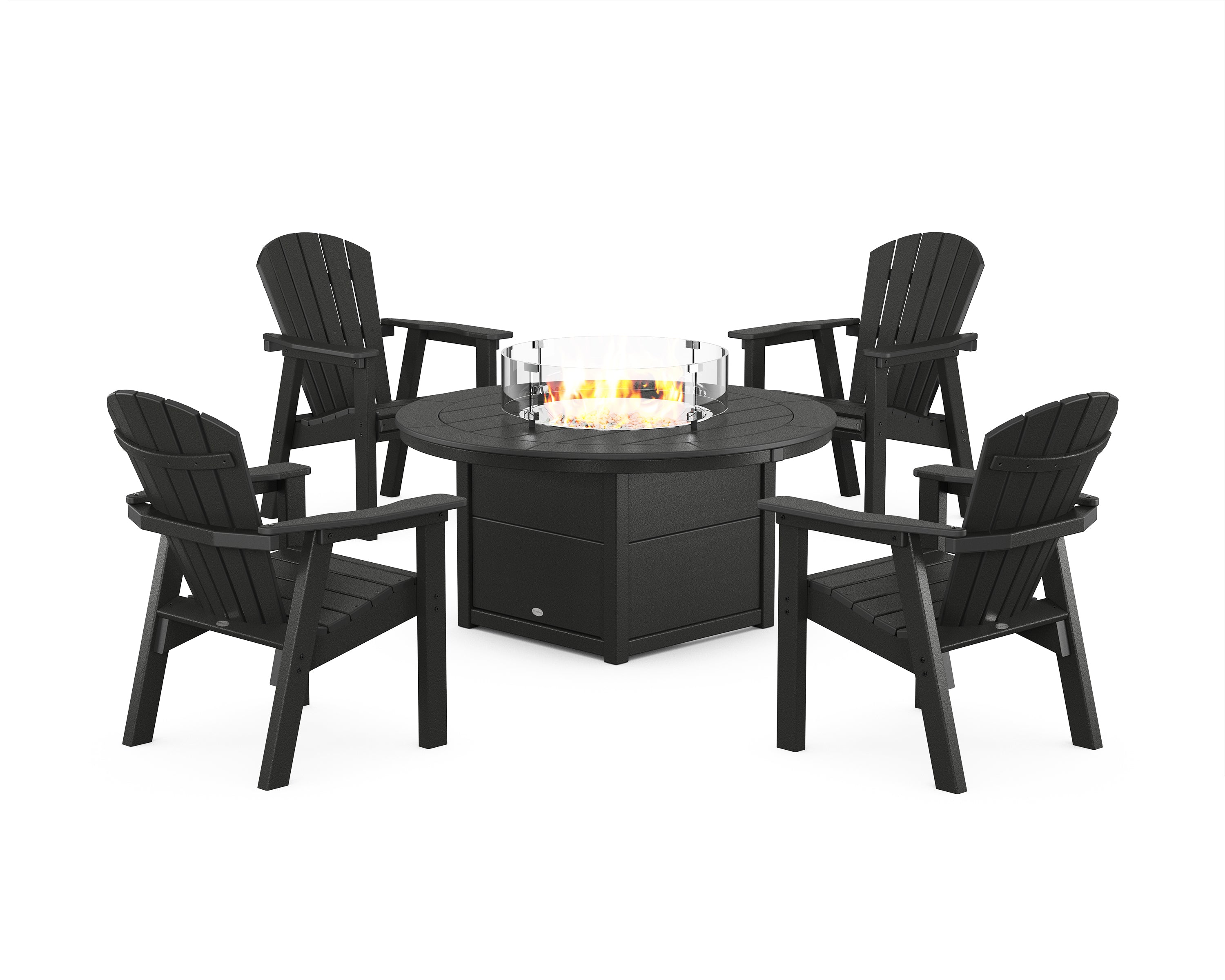 POLYWOOD® Seashell 4-Piece Upright Adirondack Conversation Set with Fire Pit Table in Black